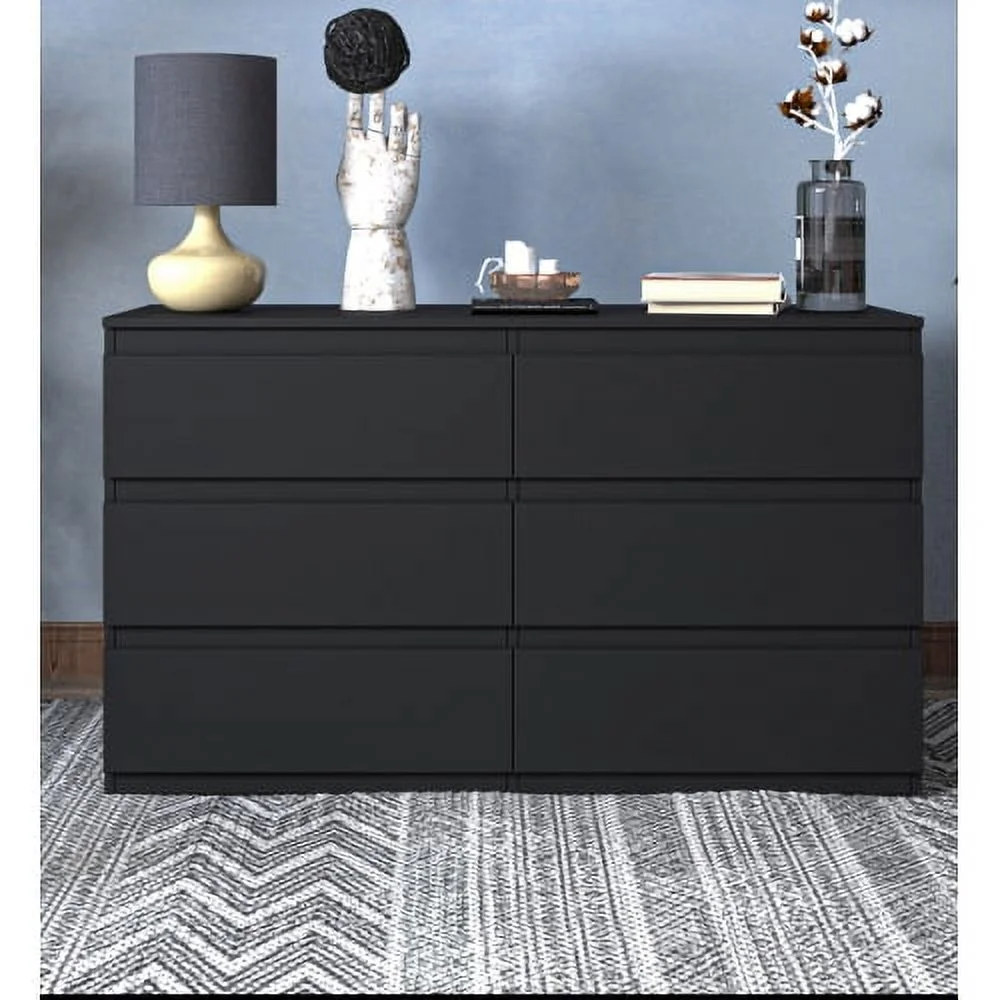 6 Drawer Double Dresser for Bedroom Living Room Hallway,Black