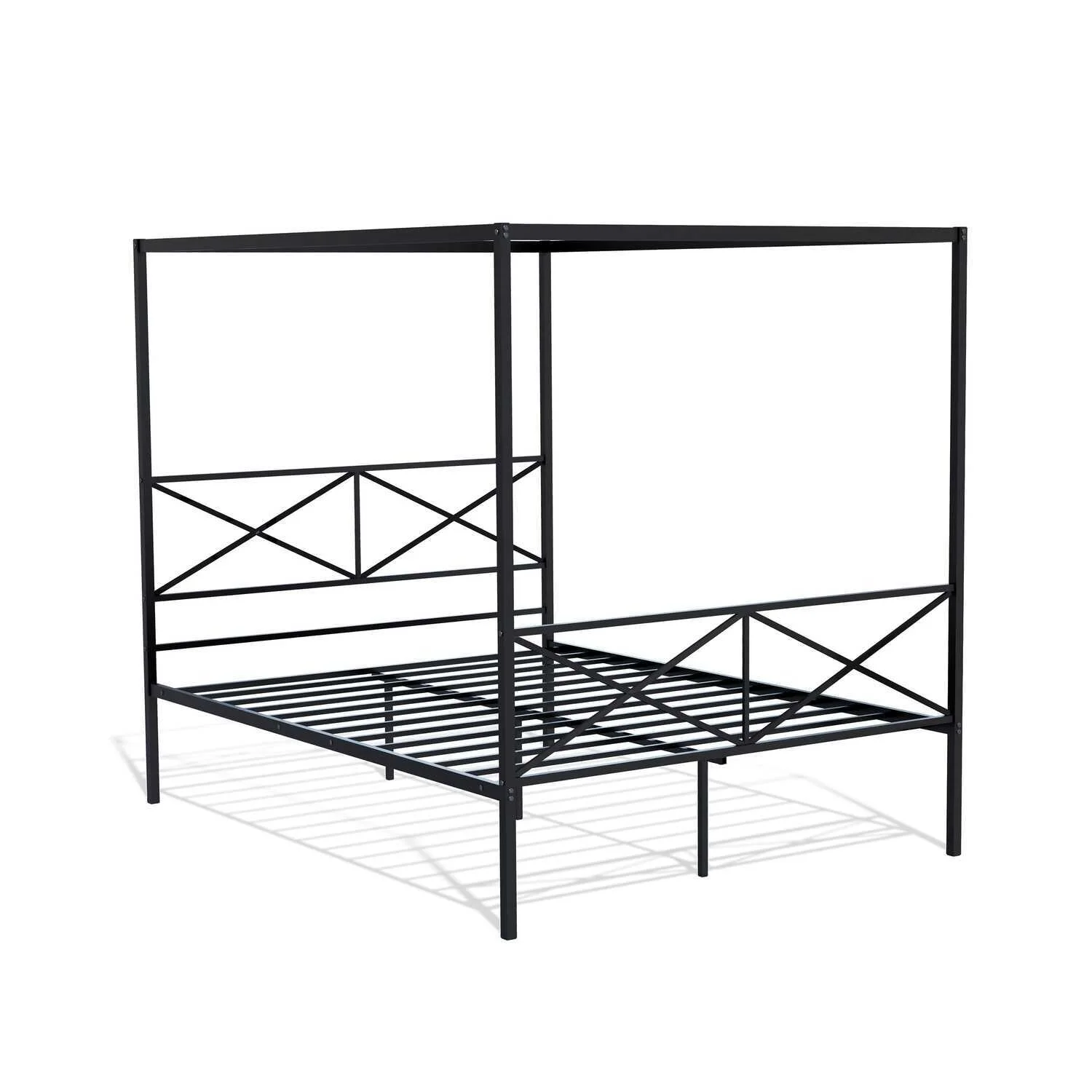 HomeStock Platform Bed Frame With Modern Style Headboard And Footboard Rococo Romance Metal Frame In Powder Coating Black