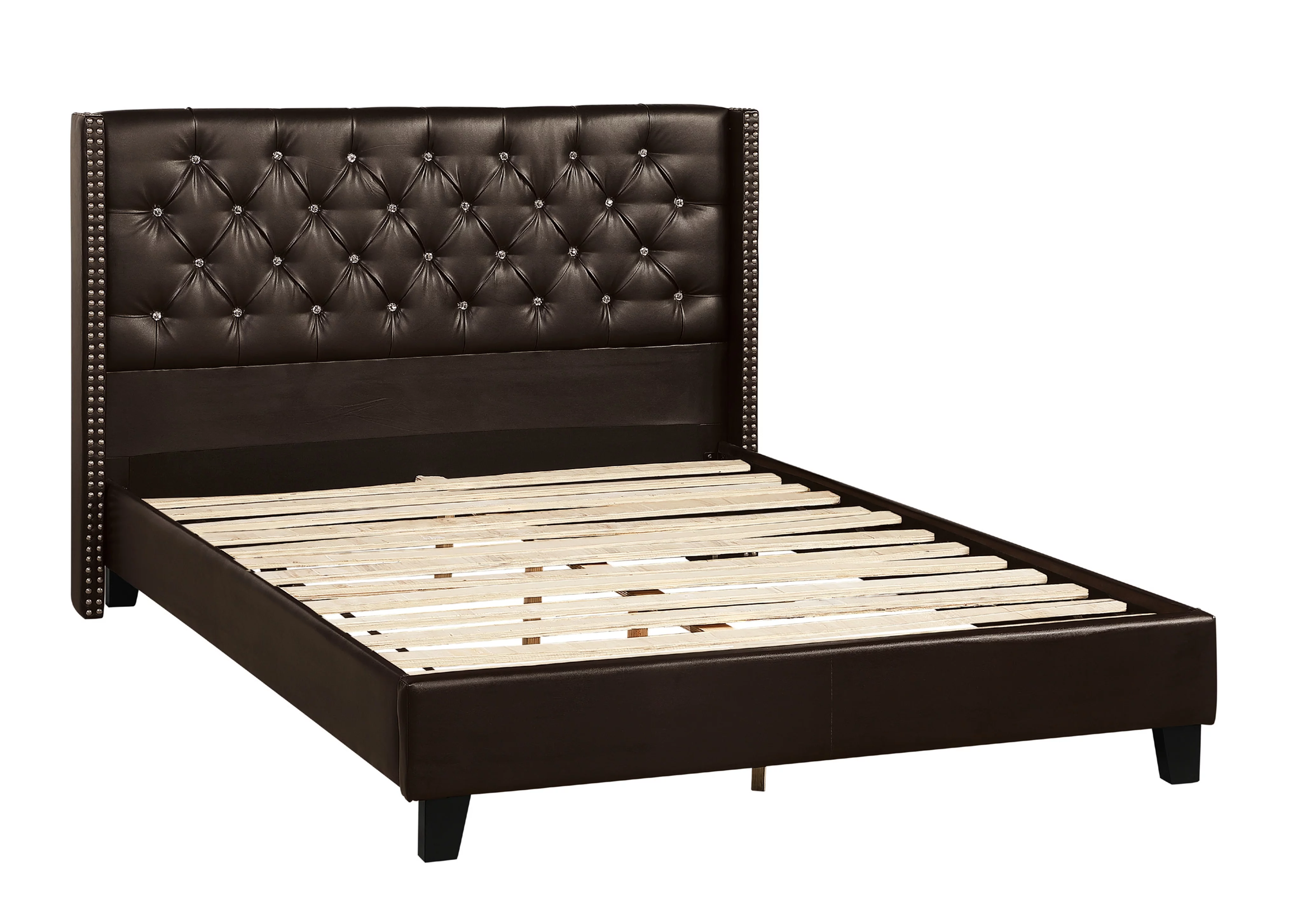 Modern Bedroom Furniture Full Size Bed 1pc Bedframe Espresso Faux Leather Tufted HB