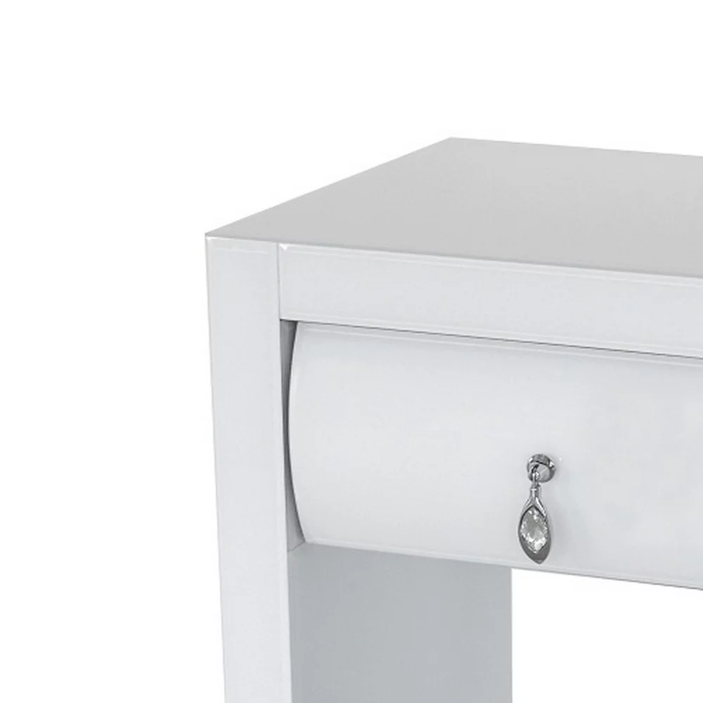 26 Inch Wood and Glass Chest with 1 Drawer, White- Saltoro Sherpi