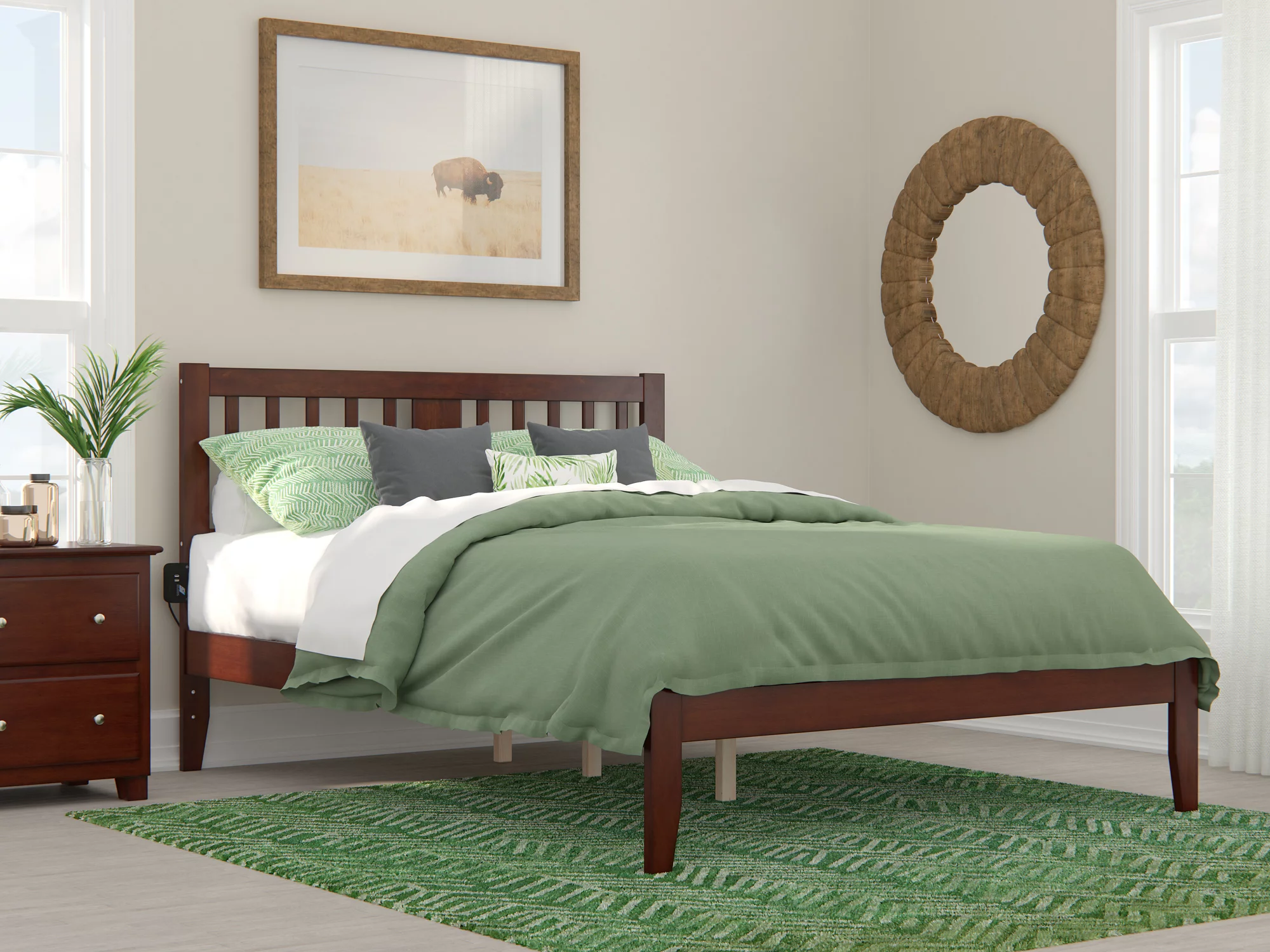 Tahoe Classic Wood Eco-Friendly Metal Headboard, Full, Walnut