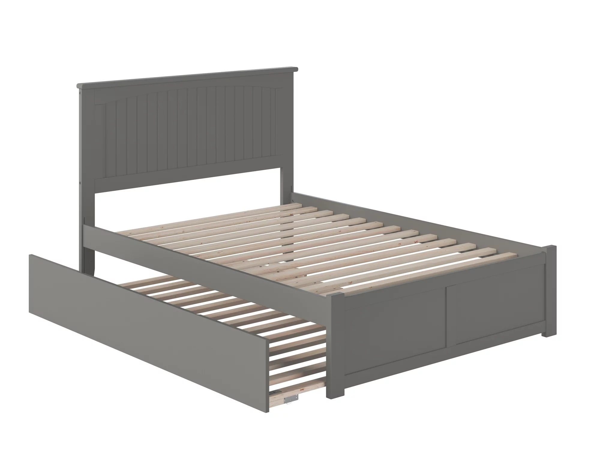 Nantucket Full Platform Bed with Flat Panel Foot Board and Full Size Urban Trundle Bed Bed in Grey