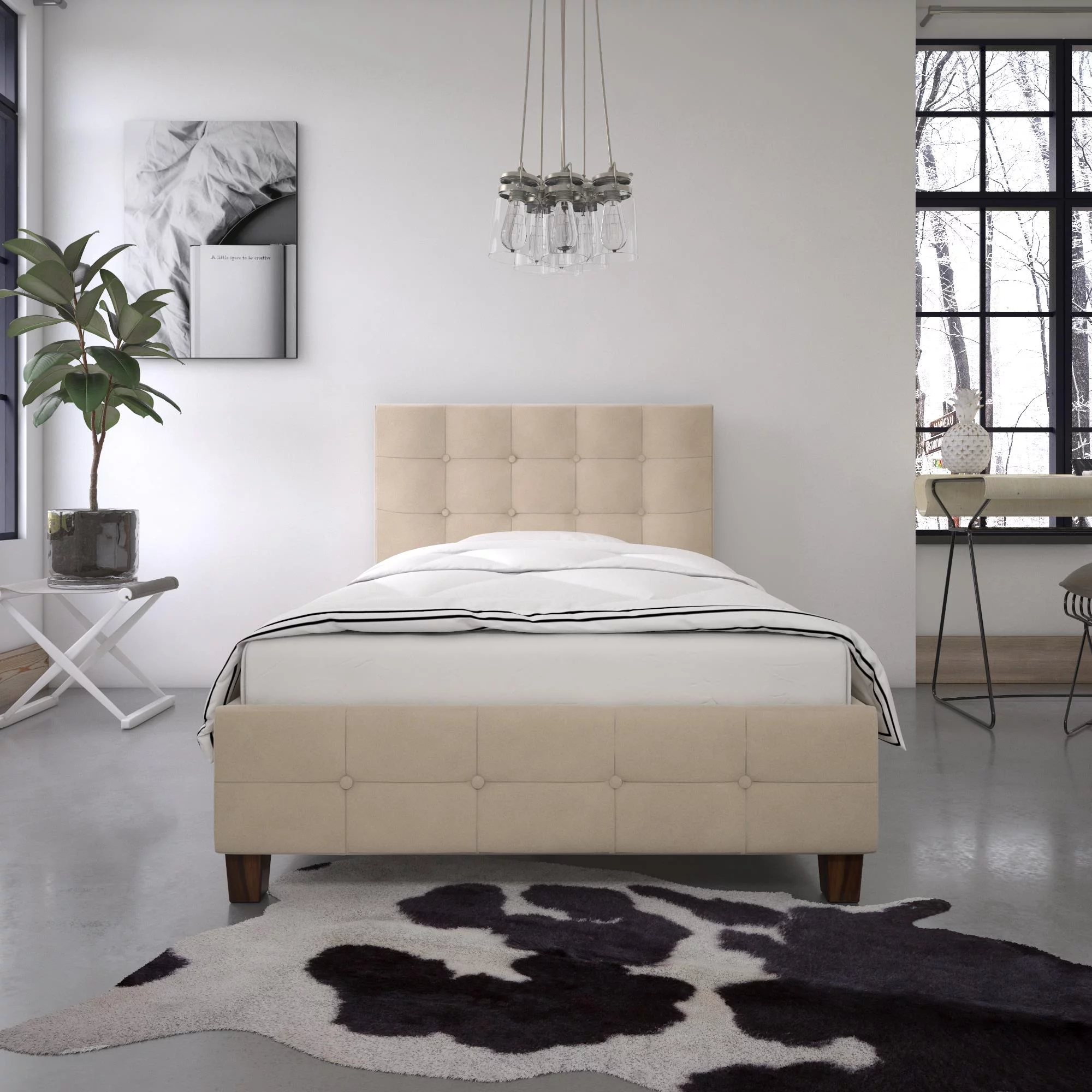 DHP Rose Upholstered Bed, Ivory Velvet, Twin
