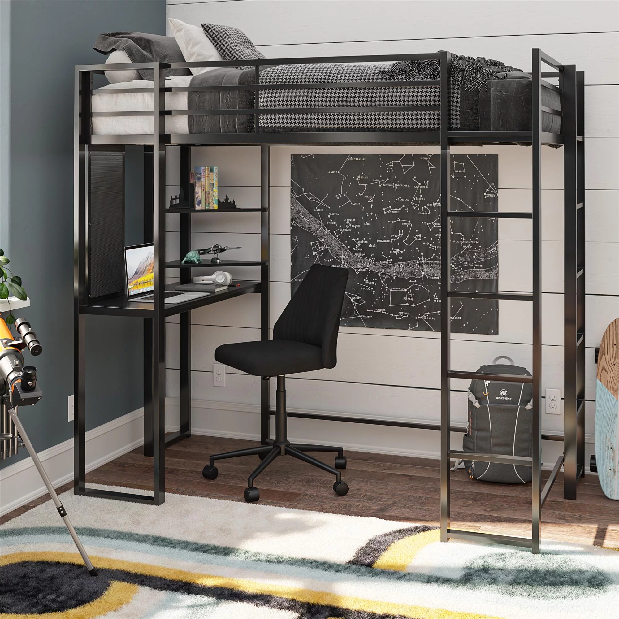 DHP Abode Twin Size Metal Loft Bed, Black