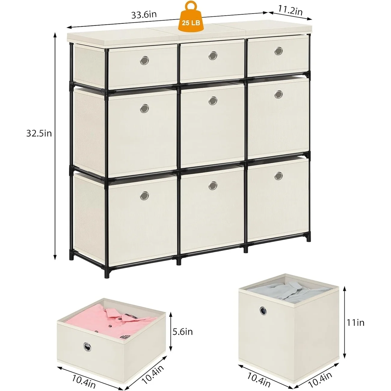 Chest of Drawers with Top Beige - 9-drawer