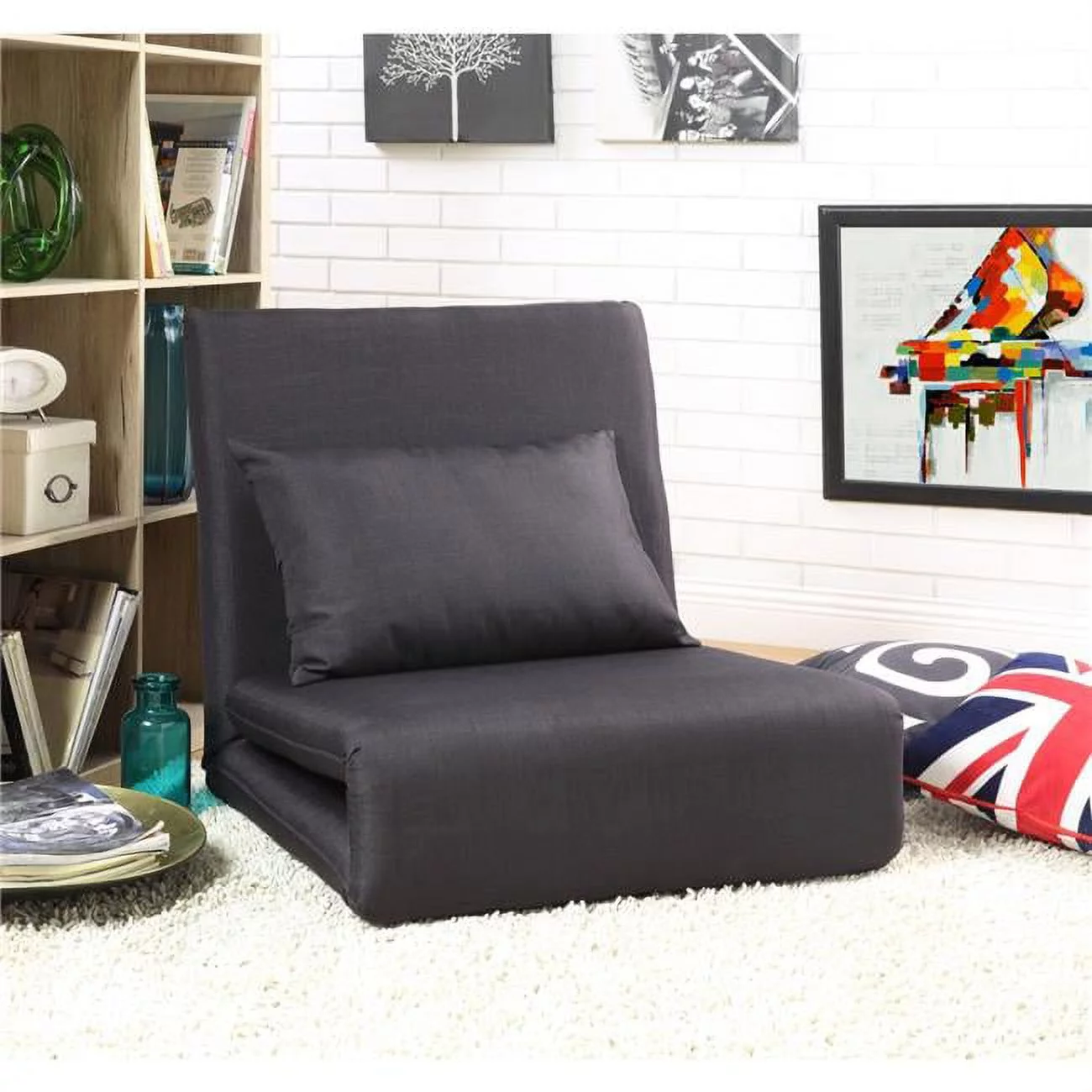 Relaxie Floor Chairs Black Linen Sleeper Dorm Bed Couch Lounger Sofa