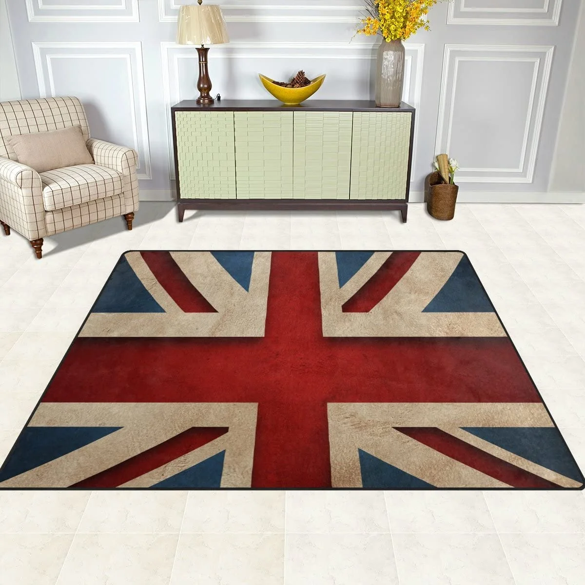 FREEAM British Flag Area Rug 5'x7', Vintage Style Union Jack Flag Polyester Area Rug Mat for Living Dining Dorm Room Bedroom Home Decorative