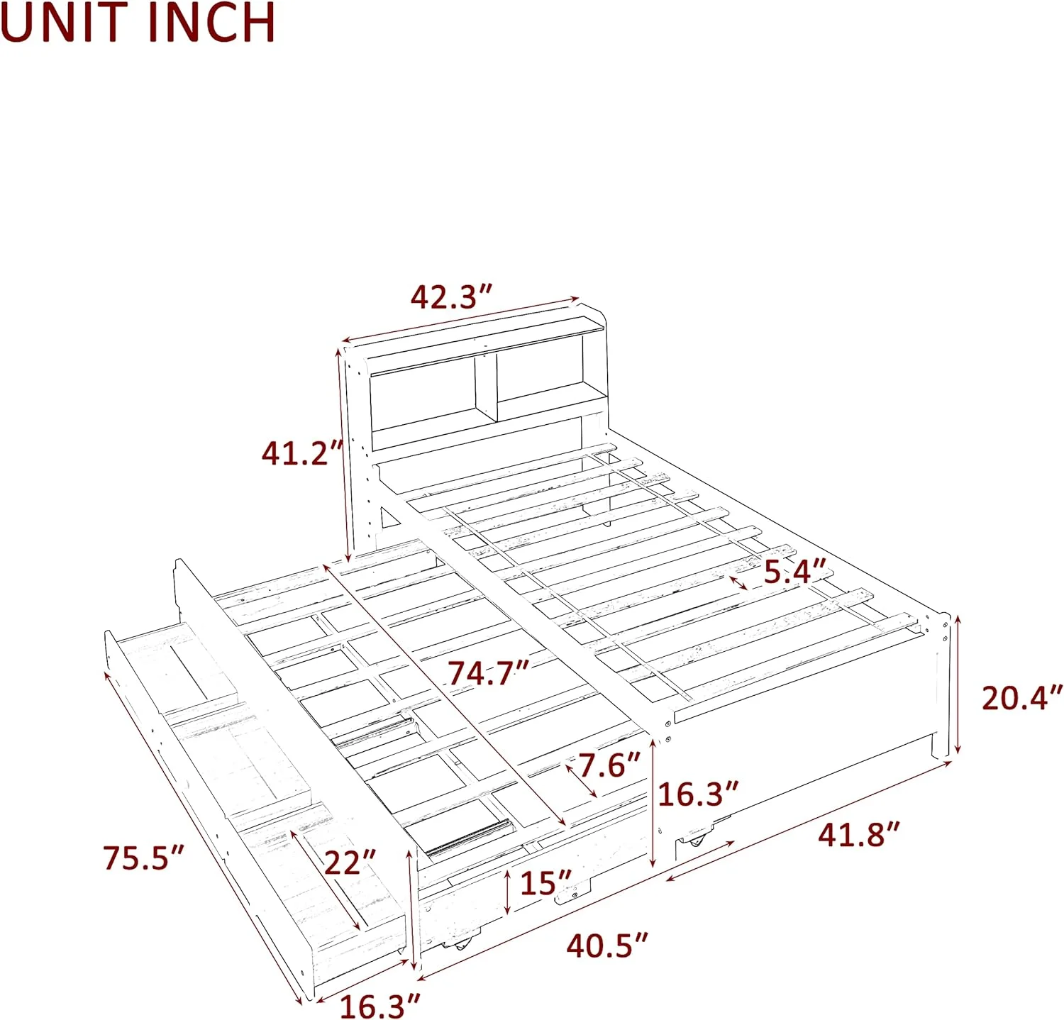 Bed With Size Trudle Ad Drawers, Solid Wood Platform Bed Frame With Bookcase Headboard For Kids Tees Adults ( Size, Gray)