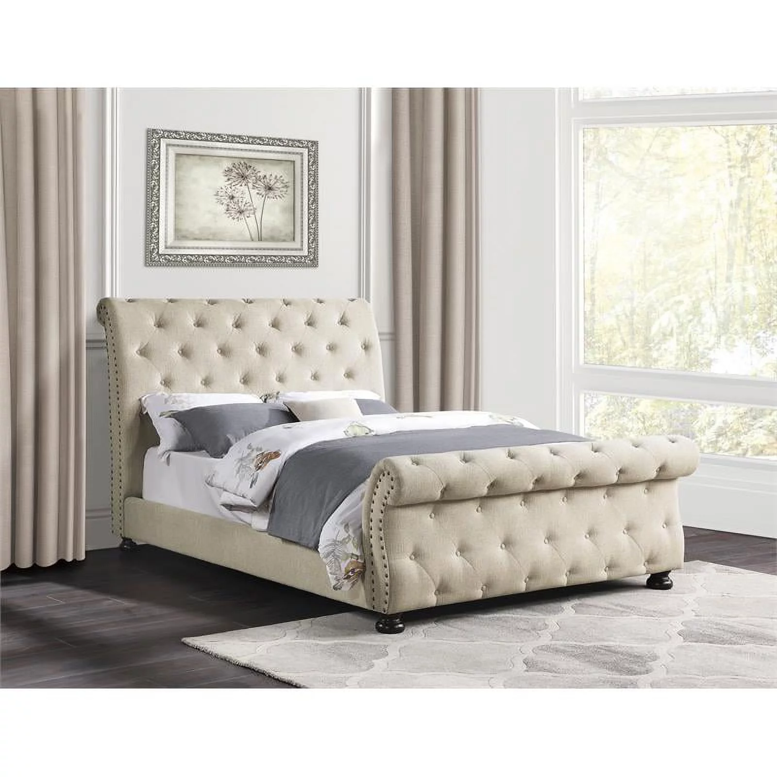 Lexicon Crofton Traditional Chenille Eastern King Upholstered Bed in Beige