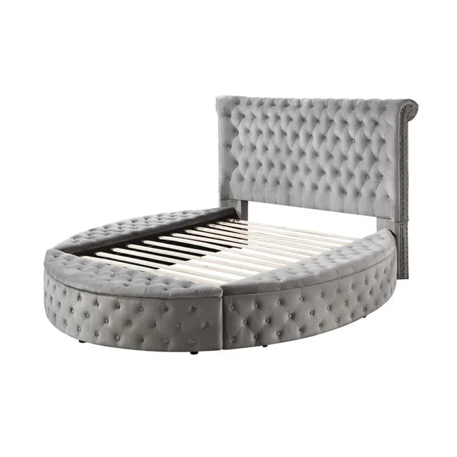109 x 83 x 56 in. Gaiva Bed with Storage, Gray Velvet - Queen Size
