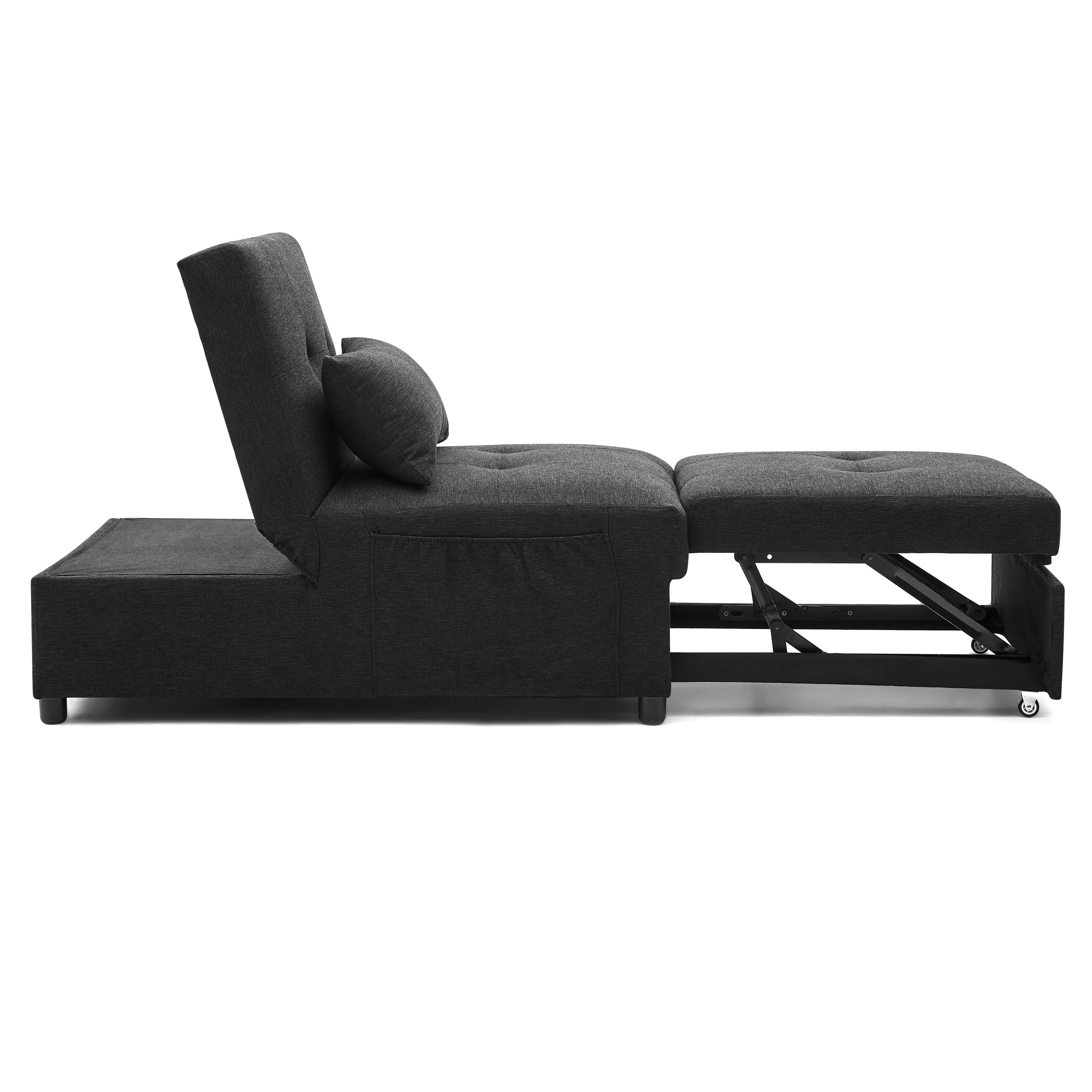 Momspeace Single Futon Sofa Bed Sleeper Sofa Chair 4 in 1 Multi-Function Folding Ottoman Sleeper Sofa Bed Couch Lounge for Living Room - Black