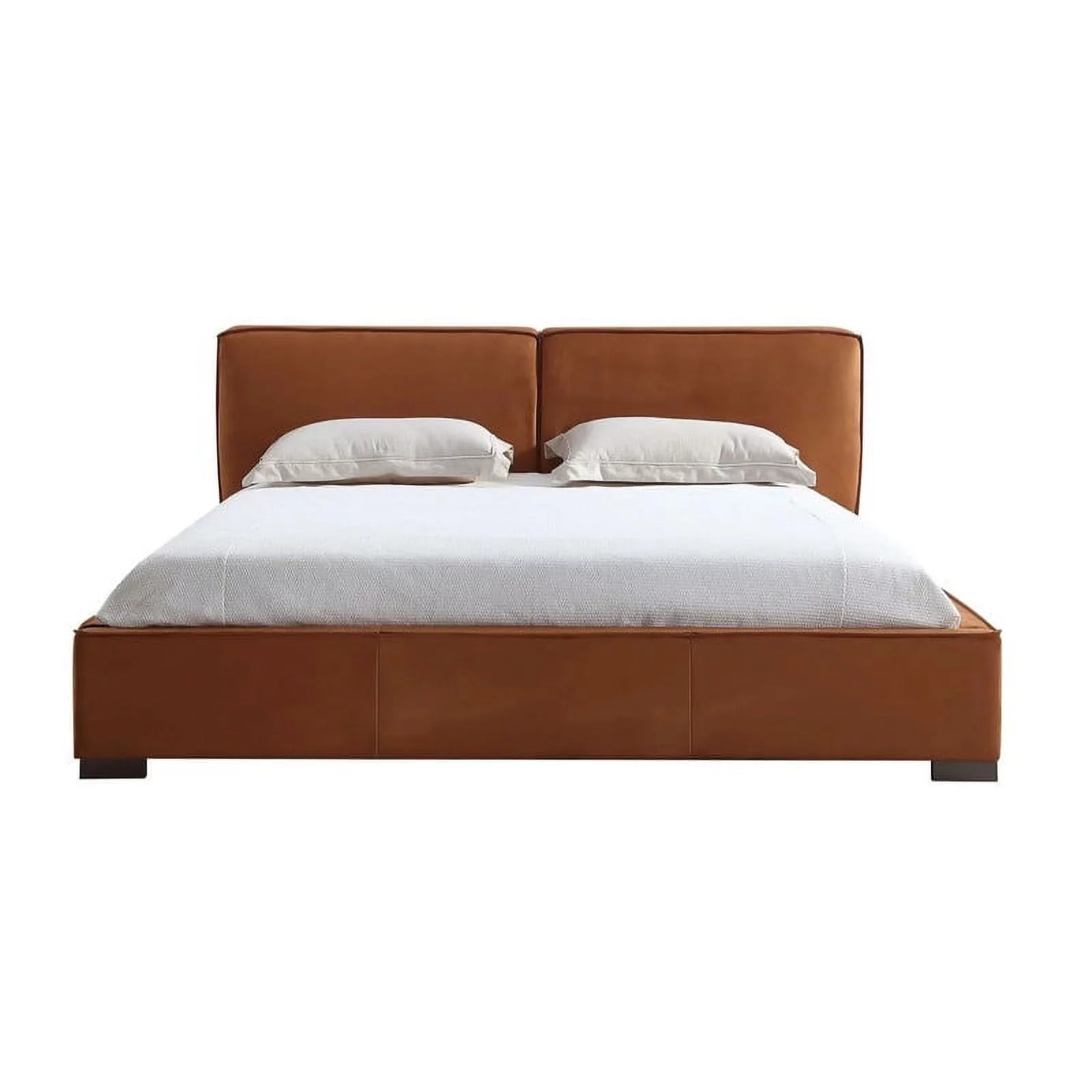Serene Modern Upholstered Queen Size Bed, Chestnut
