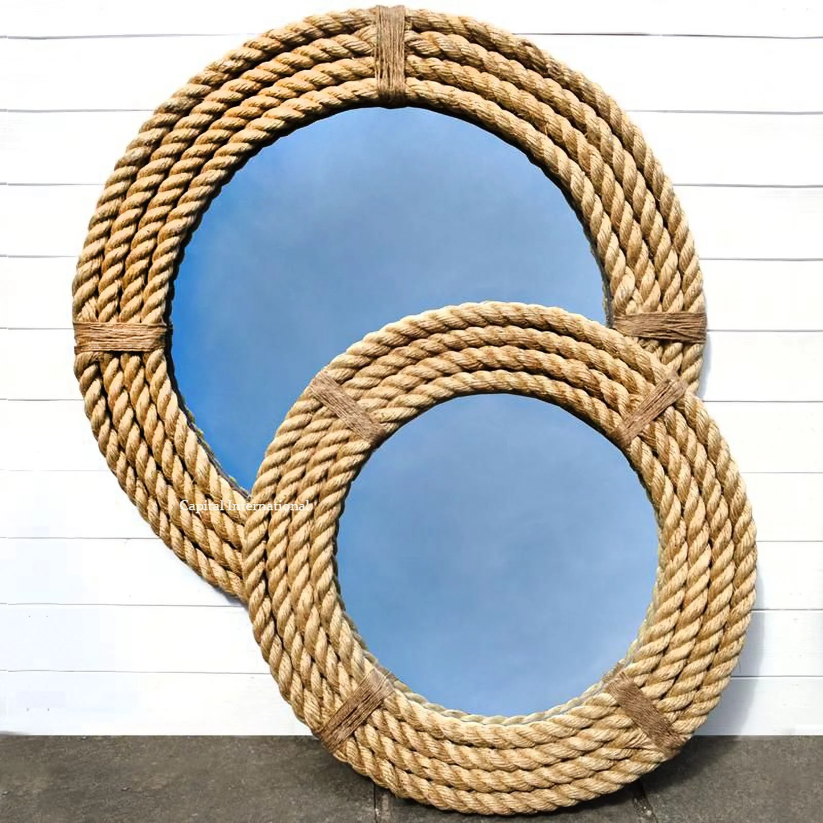 Capital International Brown Wall Mounted Nautical Jute Mirror for Hallway / Hanging Mirror (18')