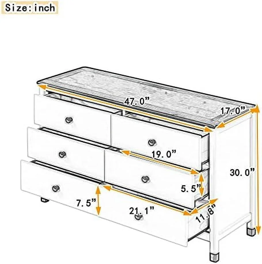 NLIBOOMLife Harper & Bright Designs Wooden 6 Drawers Dresser  Modern  Cabinet with 6 Drawers  Cute Chest of Drawers with Round Handles for Girls Boys ' Room Bedroom Hallway  Entry