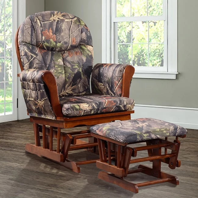 Artiva USA Home Deluxe Camouflage Fabric Cushion Glider Chair and Ottoman Set