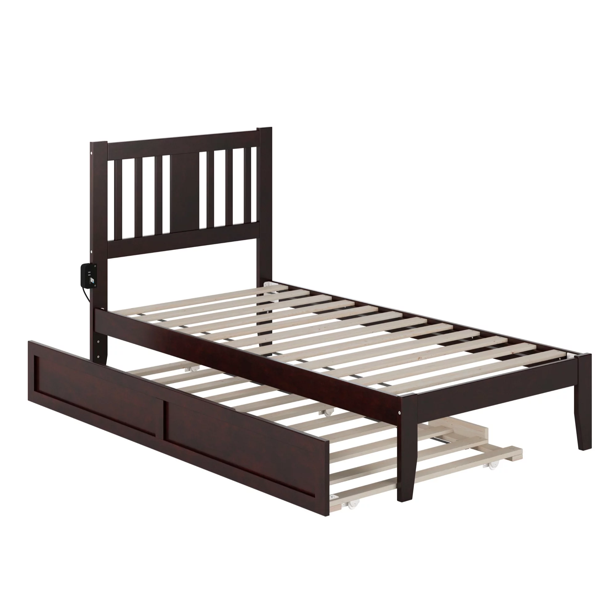 AFI Tahoe Twin Solid Wood Bed with Twin Trundle and USB Charger in Espresso