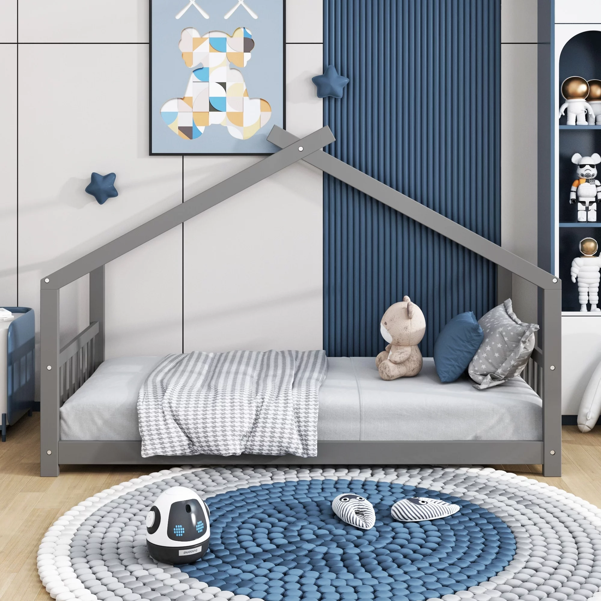 Wood Twin Size House Bed Espresso