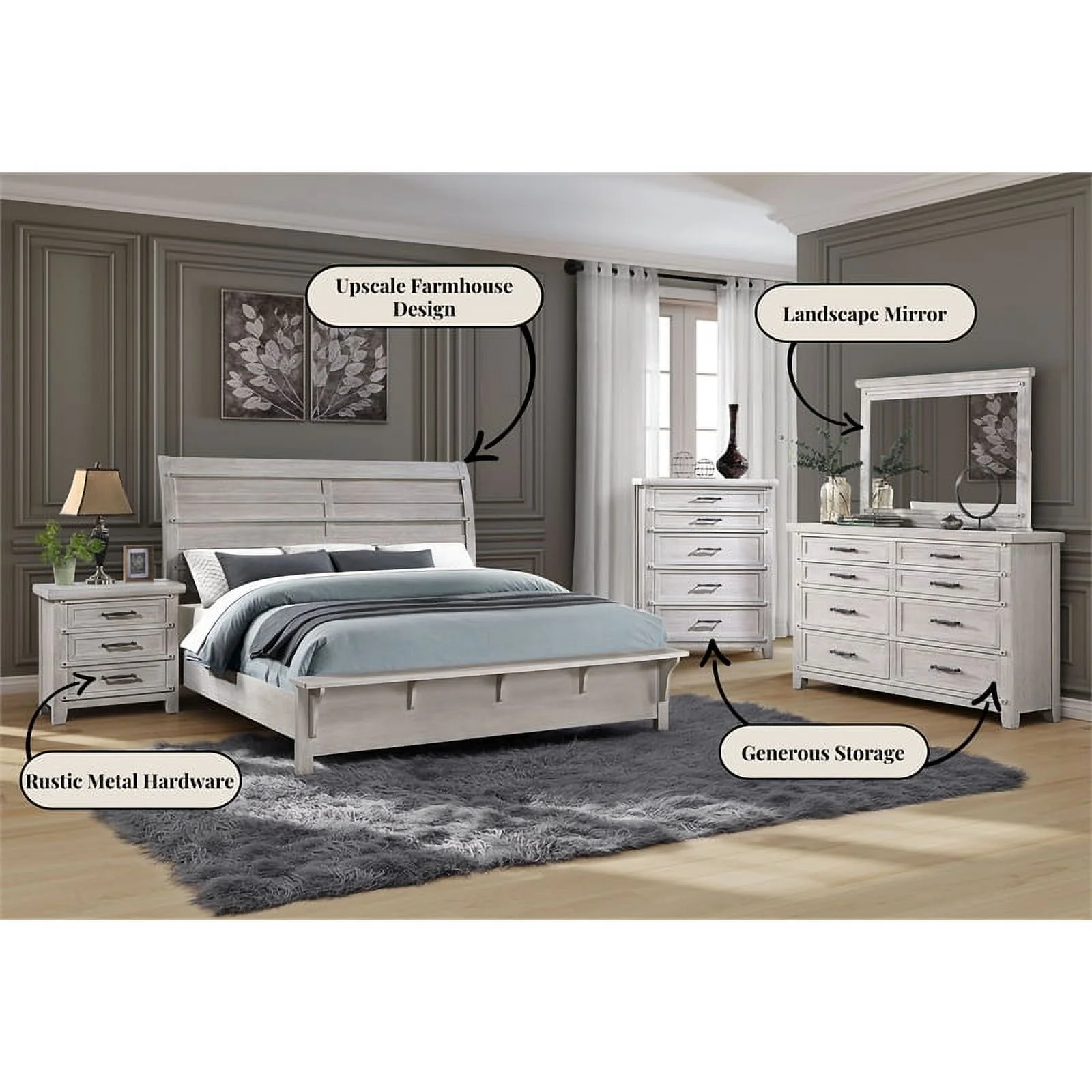 Global Furniture USA Levi White Oak Full Bed with Sleigh Heaboard