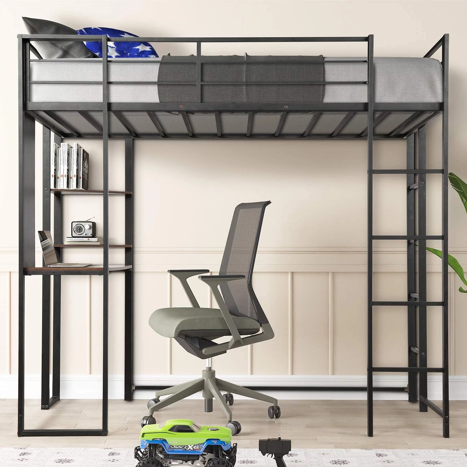 Churanty Wood Loft Bed Storage, Twin, Black