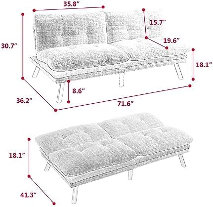 RUNFAYBIU Convertible Armless Sofa Bed Loveseat Futon Sofa Bed with Metal Legs Breathable Adjustable Sleeper Sofa Couch for Compact Living Space Chenille Mint Green