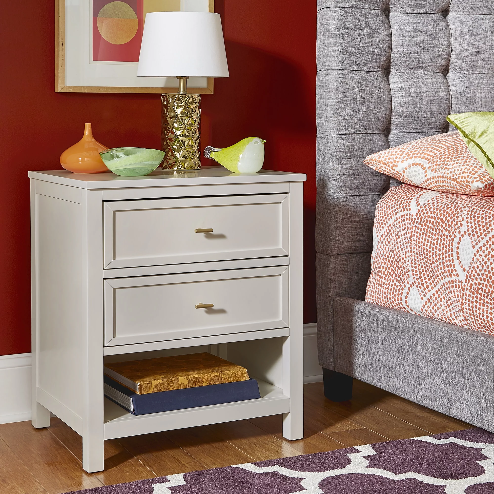 Weston Home Danica Modern 2 Drawer Nightstand, White