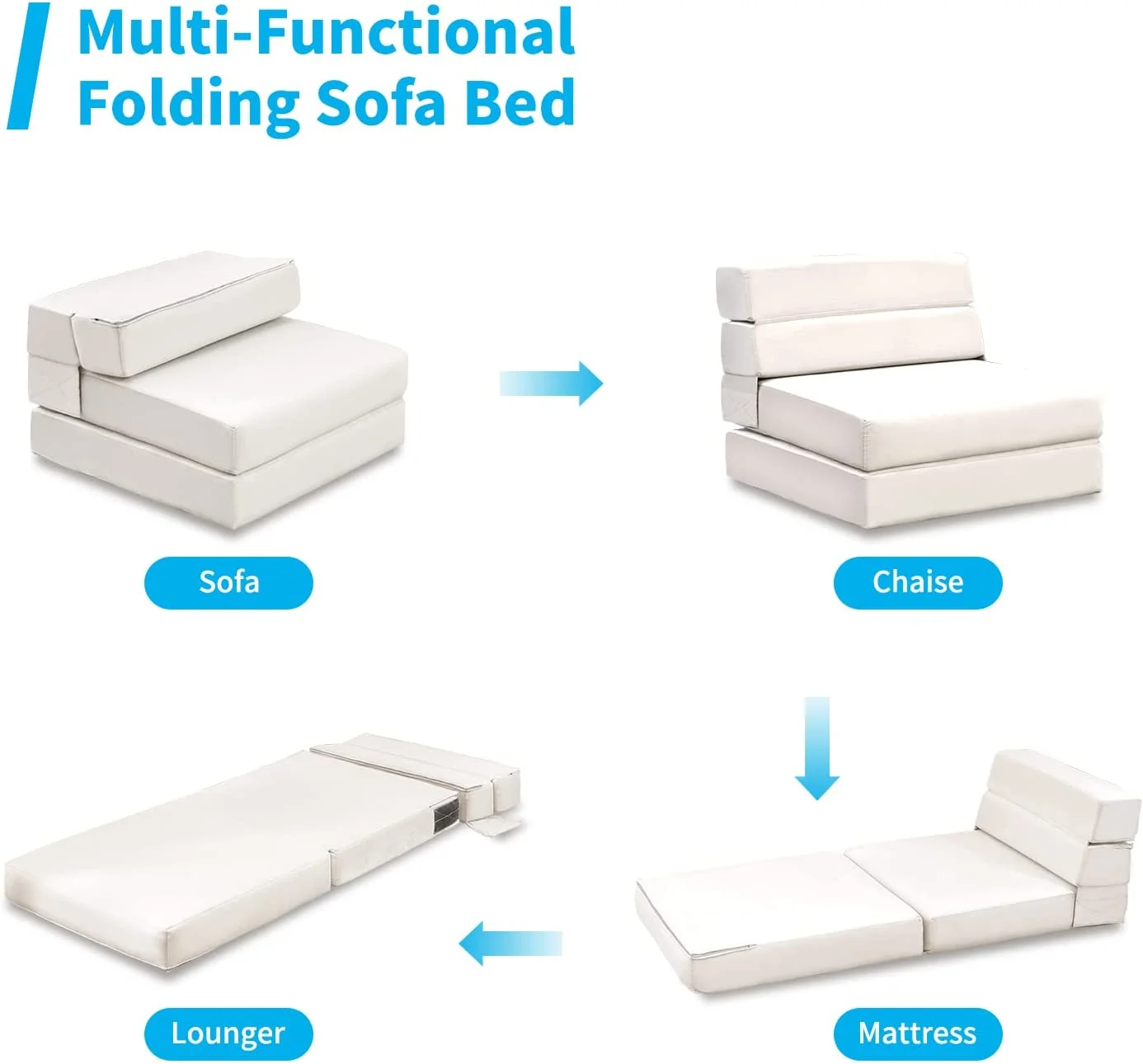 ZAFLY Folding Futon Sofa Bed, Single Size Convertible Sleeper Couch, Floor Sofas with Memory Foam for Living Room/Bedroom, Beige