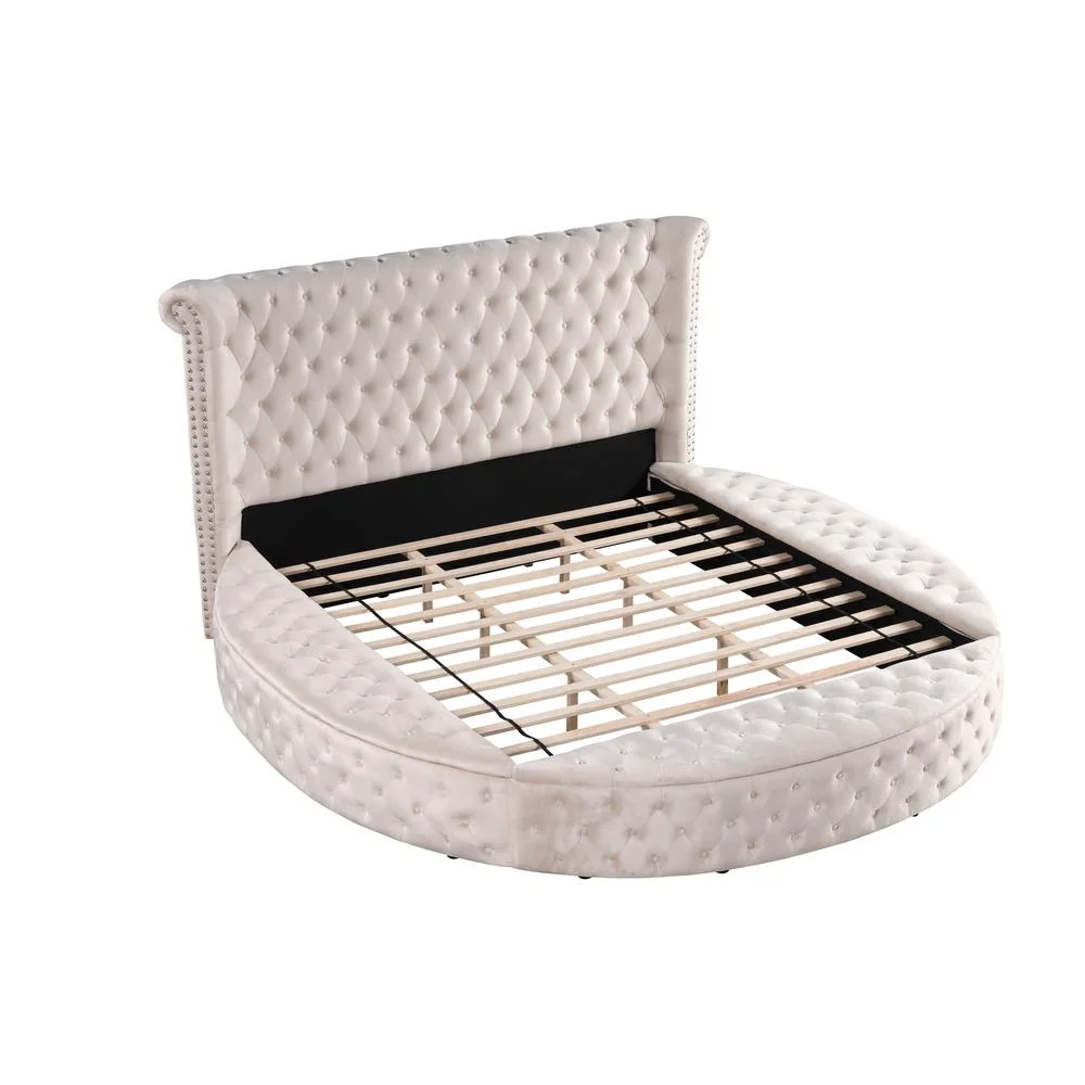 Best Master Furniture Isabella Tufted Velvet Round California King Bed in Beige