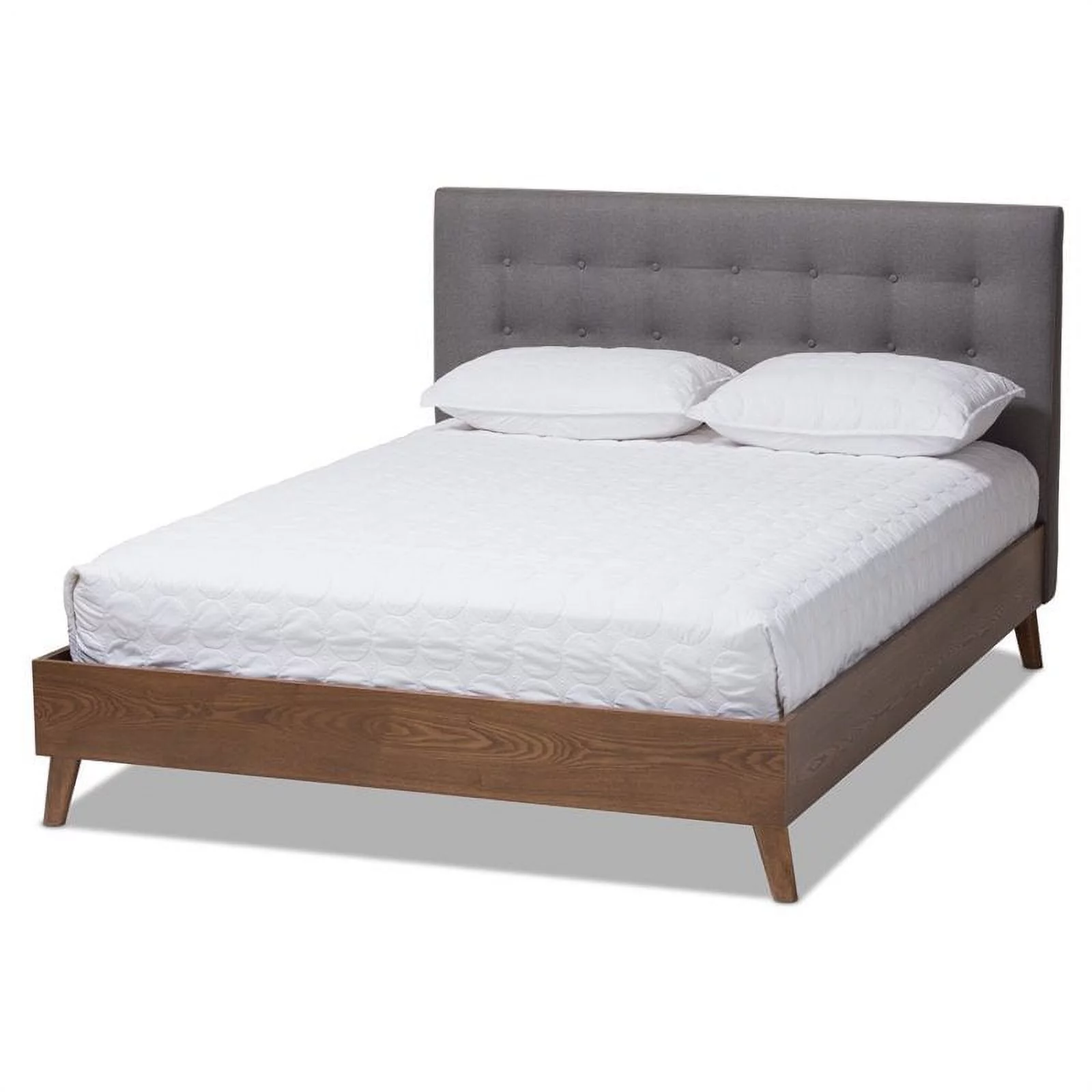 Bowery Hill Tufted King Panel Platform Bed in Grey