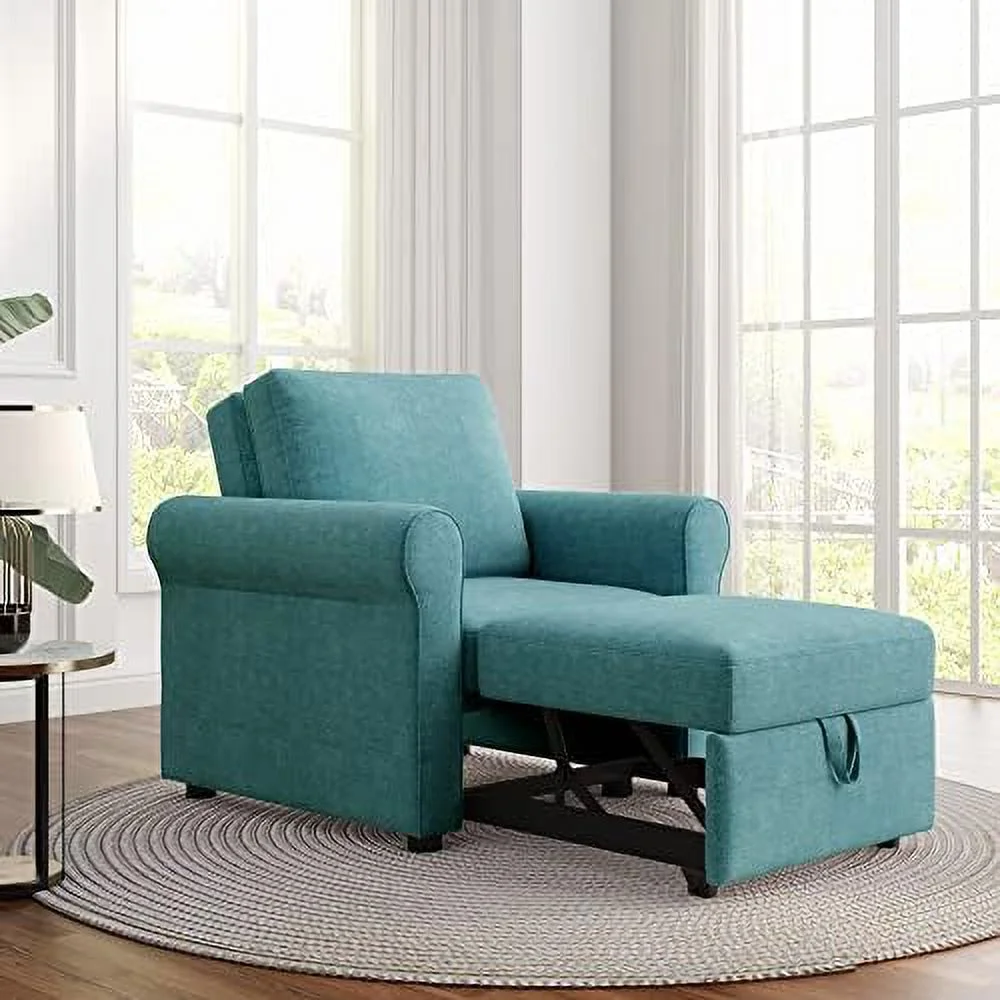 YZboomLife 3-in-1 Sofa Bed Chair Convertible Sleeper Chair Bed with Adjustable Backrest Into Sofa Single Bed Modern Chair Bed for Living Room Bedroom Teal