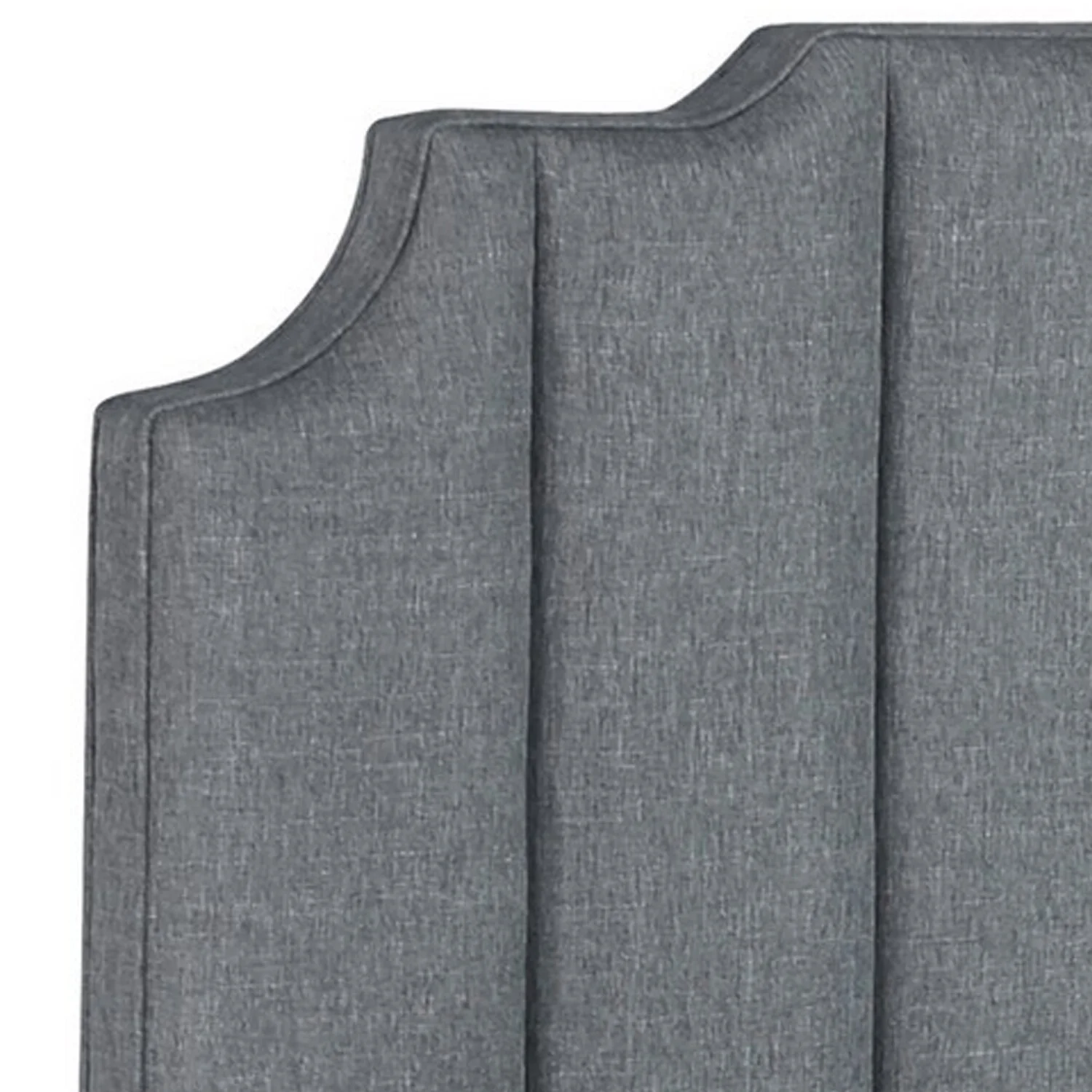 Benjara Light Gray & Black Upholstery Vertical Channel Tufted Ion Notched King Size Panel Bed