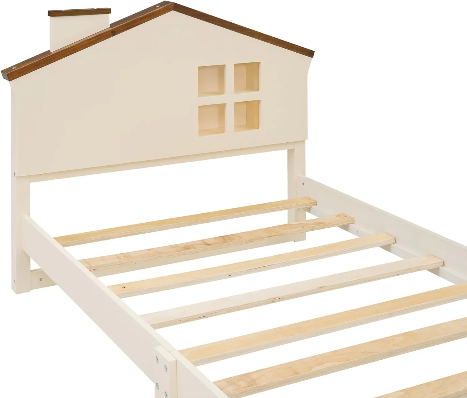 Twin Size Wood Platform Bed with House-Shaped Headboard and Built-in LED,Bedframe Full-Size with USB,Suitable for Children and Teenagers bedrooms