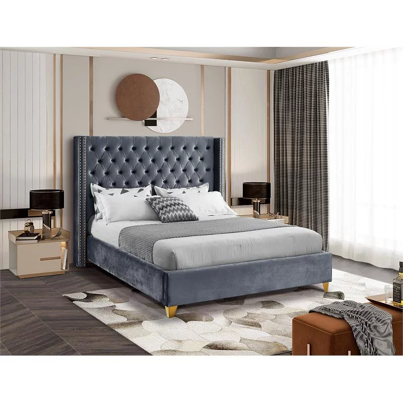 Meridian Furniture Barolo Gray Velvet King Bed