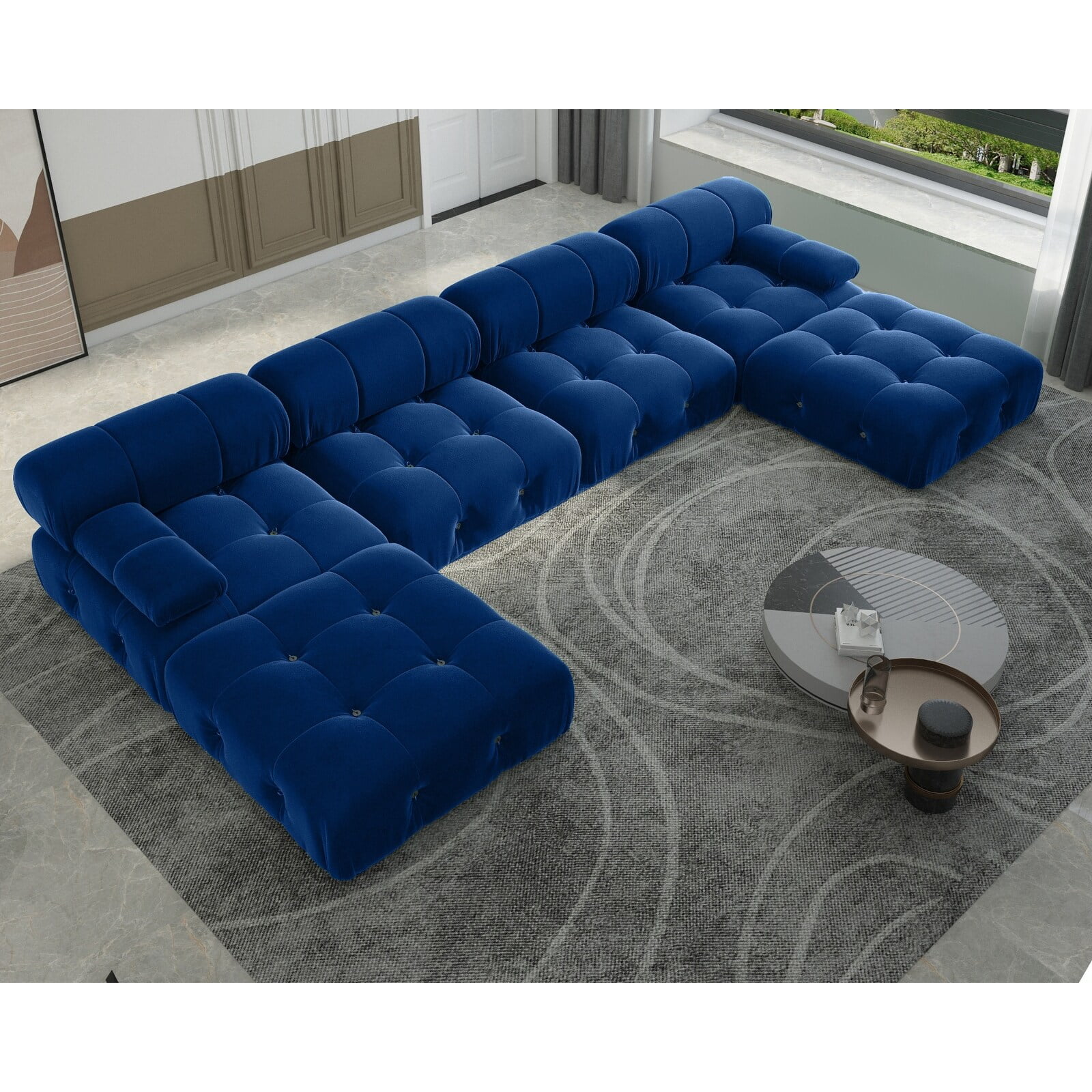 138'' Modern Velvet Upholstery U-shaped Sectional Sofa Blue