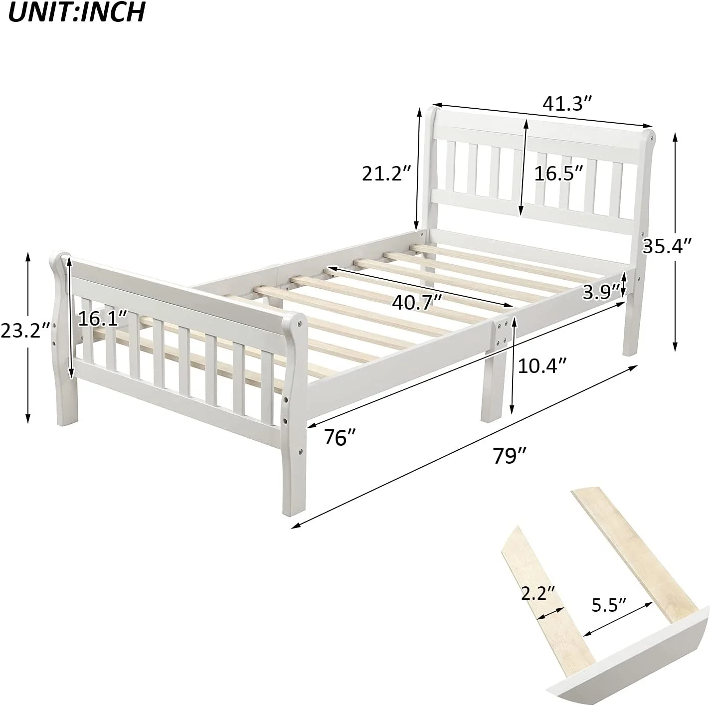Platform Bed Twin Bed Frame Panel Bed Mattress Foundation Sleigh Bed with Headboard/Footboard/Wood Slat Support