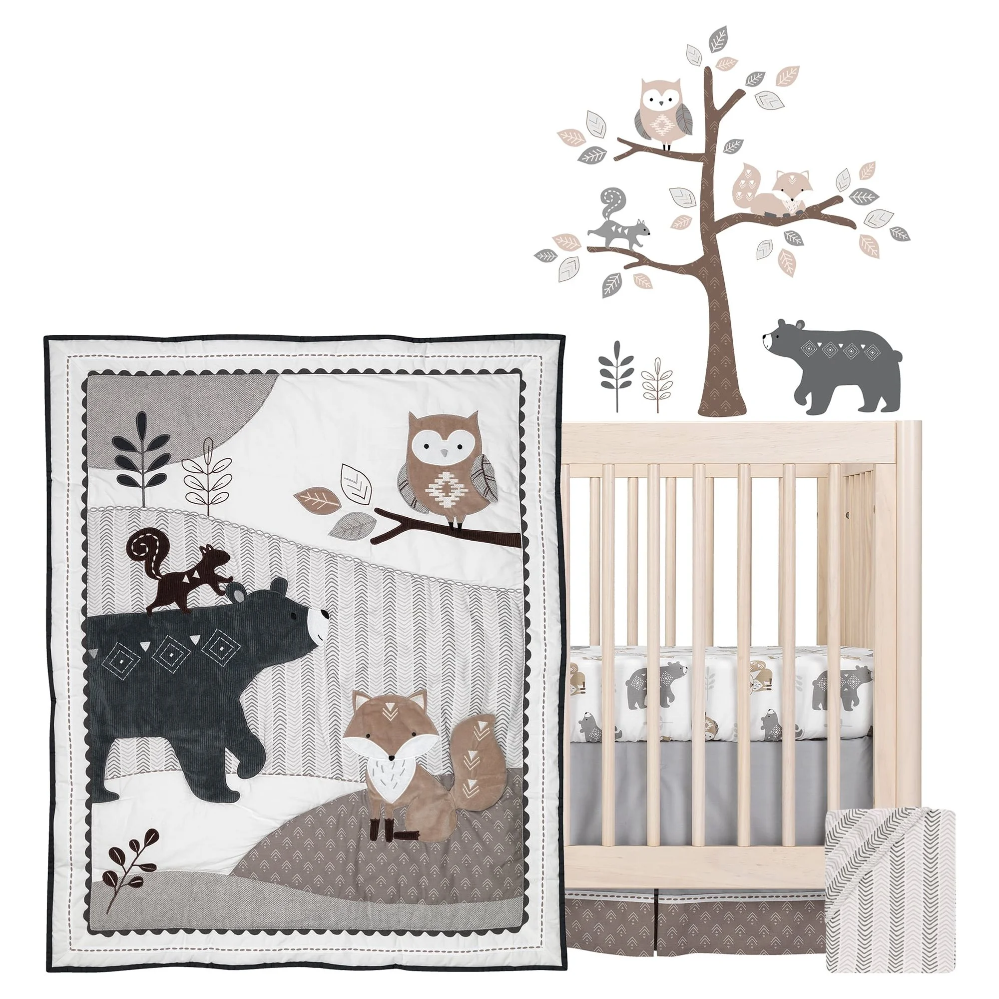 Lambs & Ivy Woodland Forest Animal Nursery 5-Piece Baby Crib Bedding Set - Gray