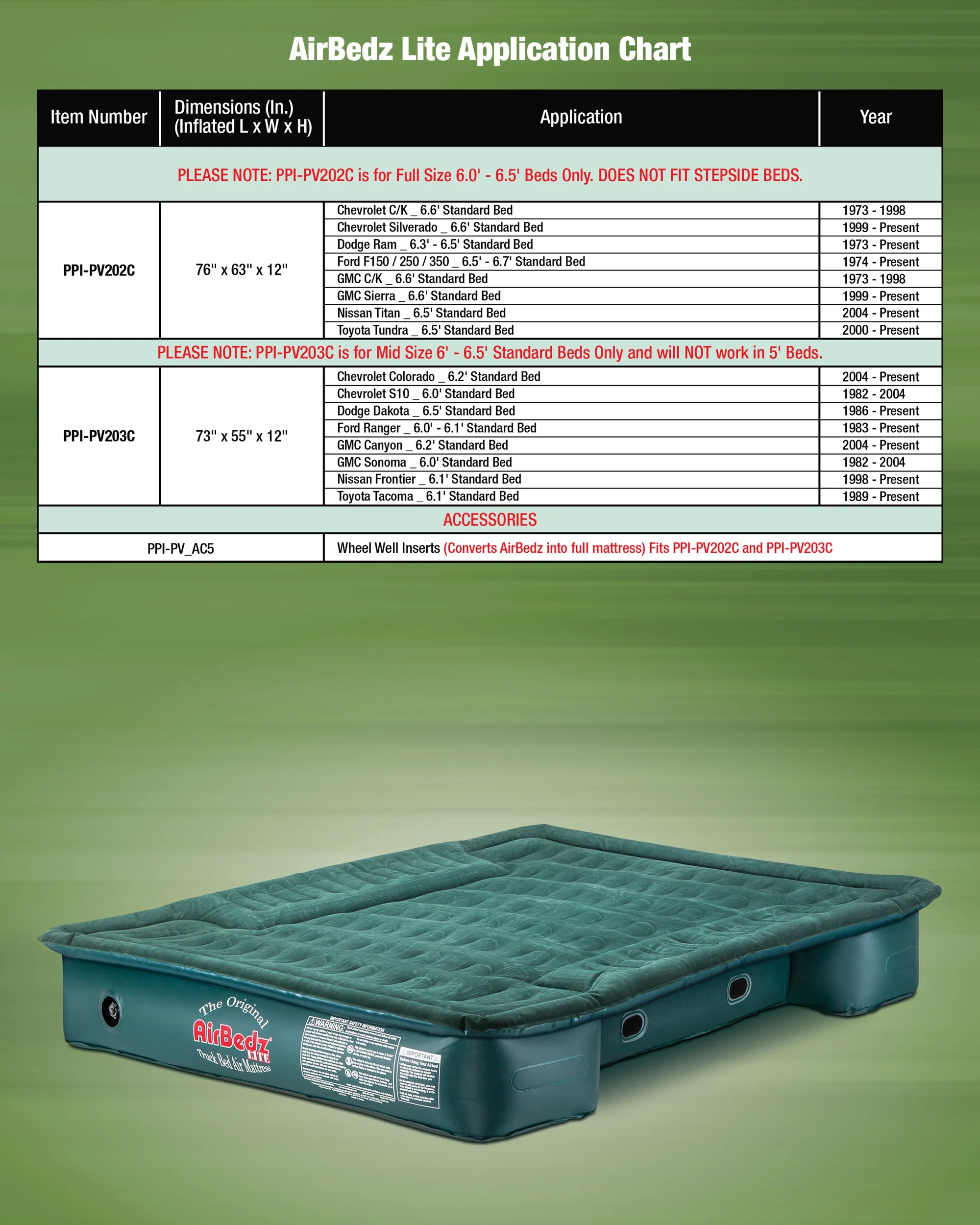 AirBedz Lite by Pittman Outdoors PPI PV202C Full Size 6.0'-6.5' Short Bed with Portable DC Air Pump