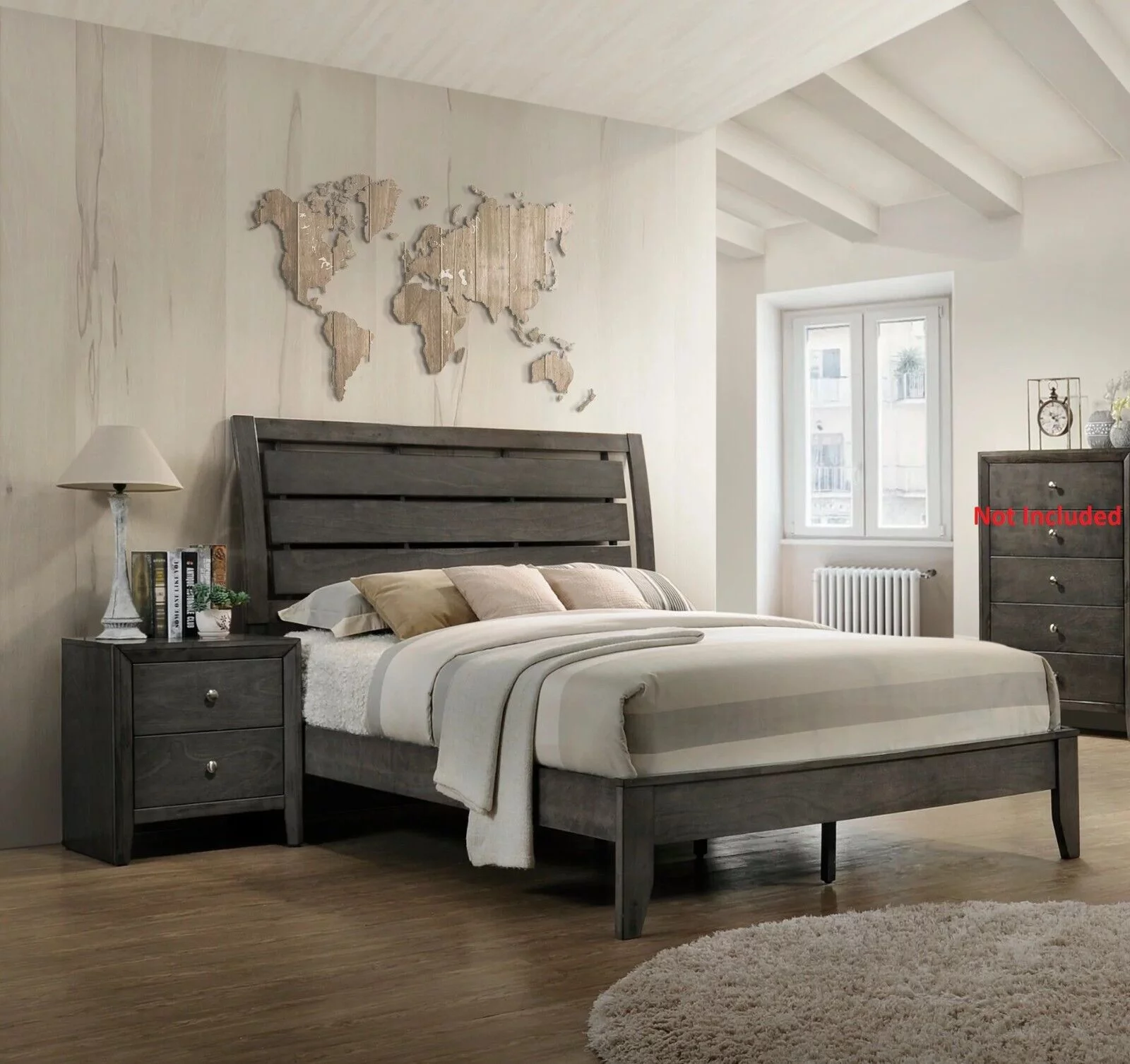 Contemporary Style Full Size 3pc Bedroom Set Panel Bed and Nightstands Wooden Furniture Gray Finish