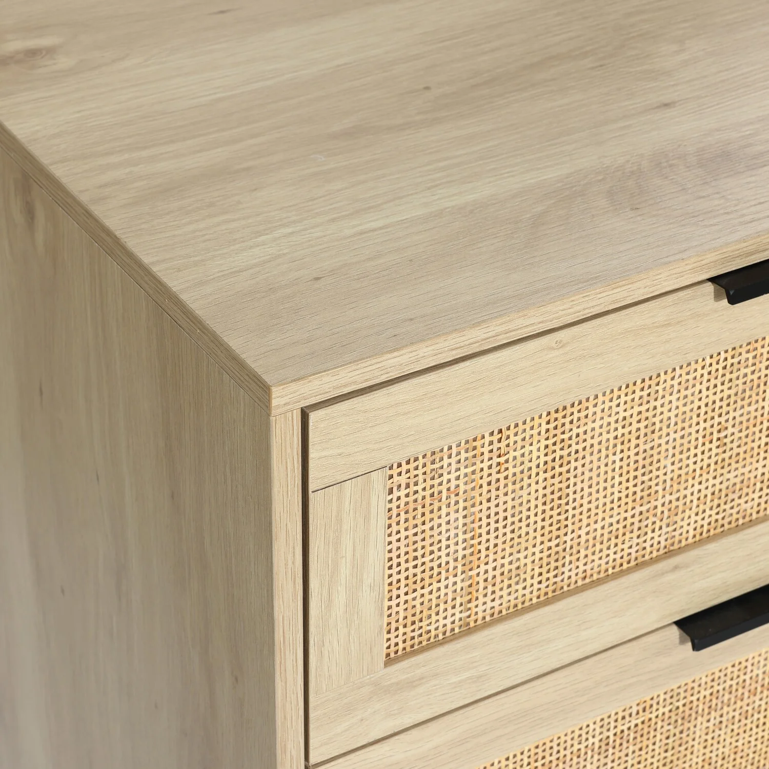 LuxenHome Light Oak MDF Wood 6 Drawer Bedroom Dresser