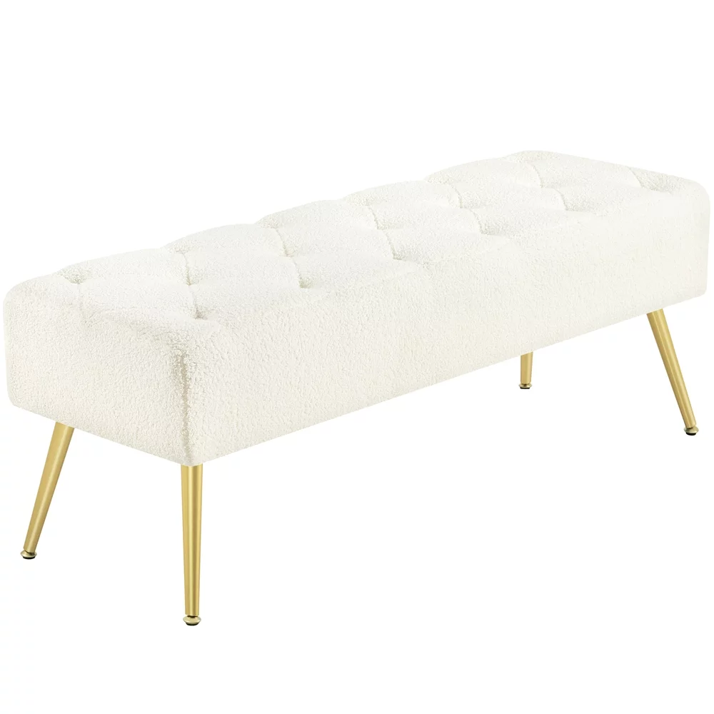 SmileMart Modern Ottoman Velvet Footstool Bench for Bedroom, Ivory