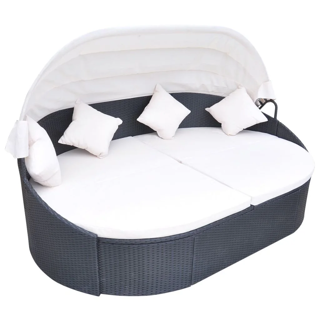 Suzicca Outdoor Bed with Canopy Poly Rattan Black