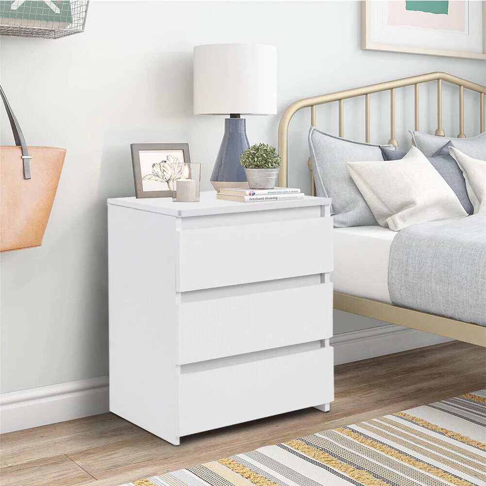 Modern 3 Drawer Dresser, Boriyuan Wood Chest of Drawers with Storage, Side End Table Nightstand, Accent Storage Cabinet for Living Room, Bedroom, White