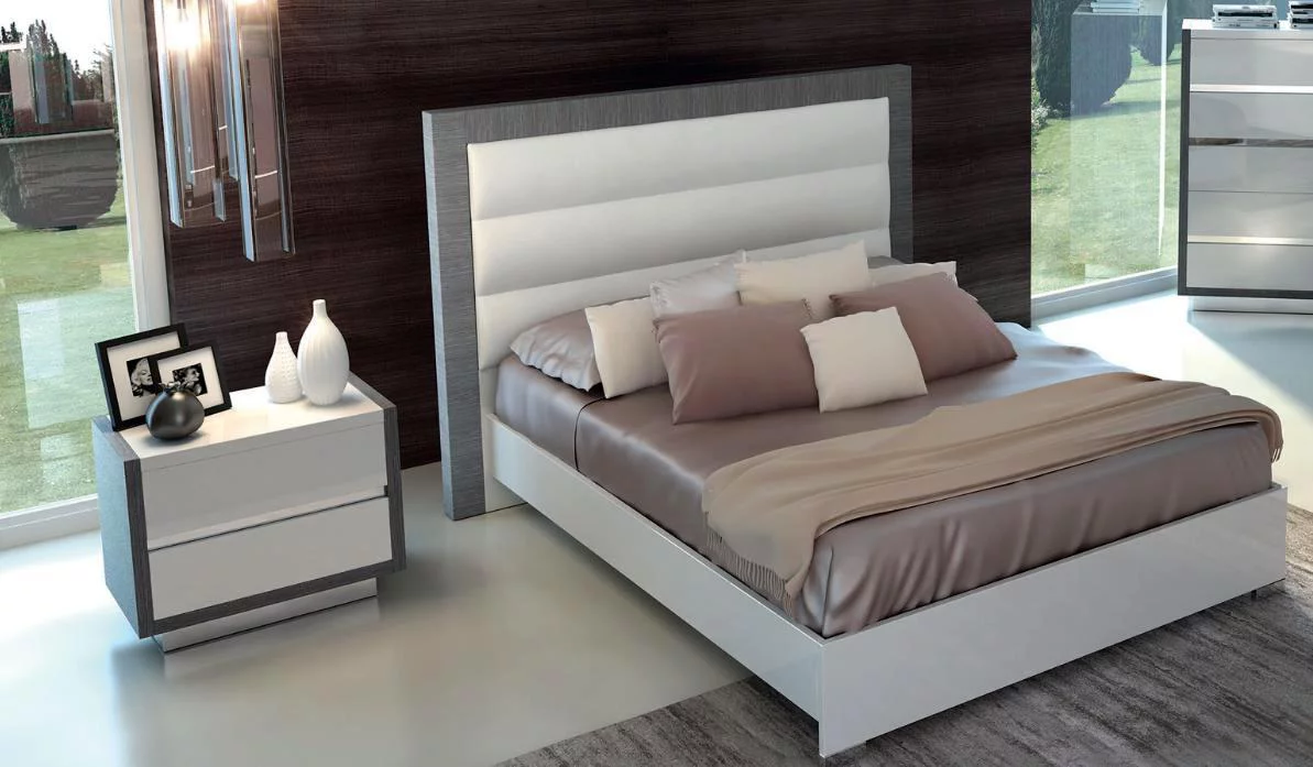 Glossy White Silver King Bedroom Set 2Ps Contemporary Made in Italy ESF Mangano