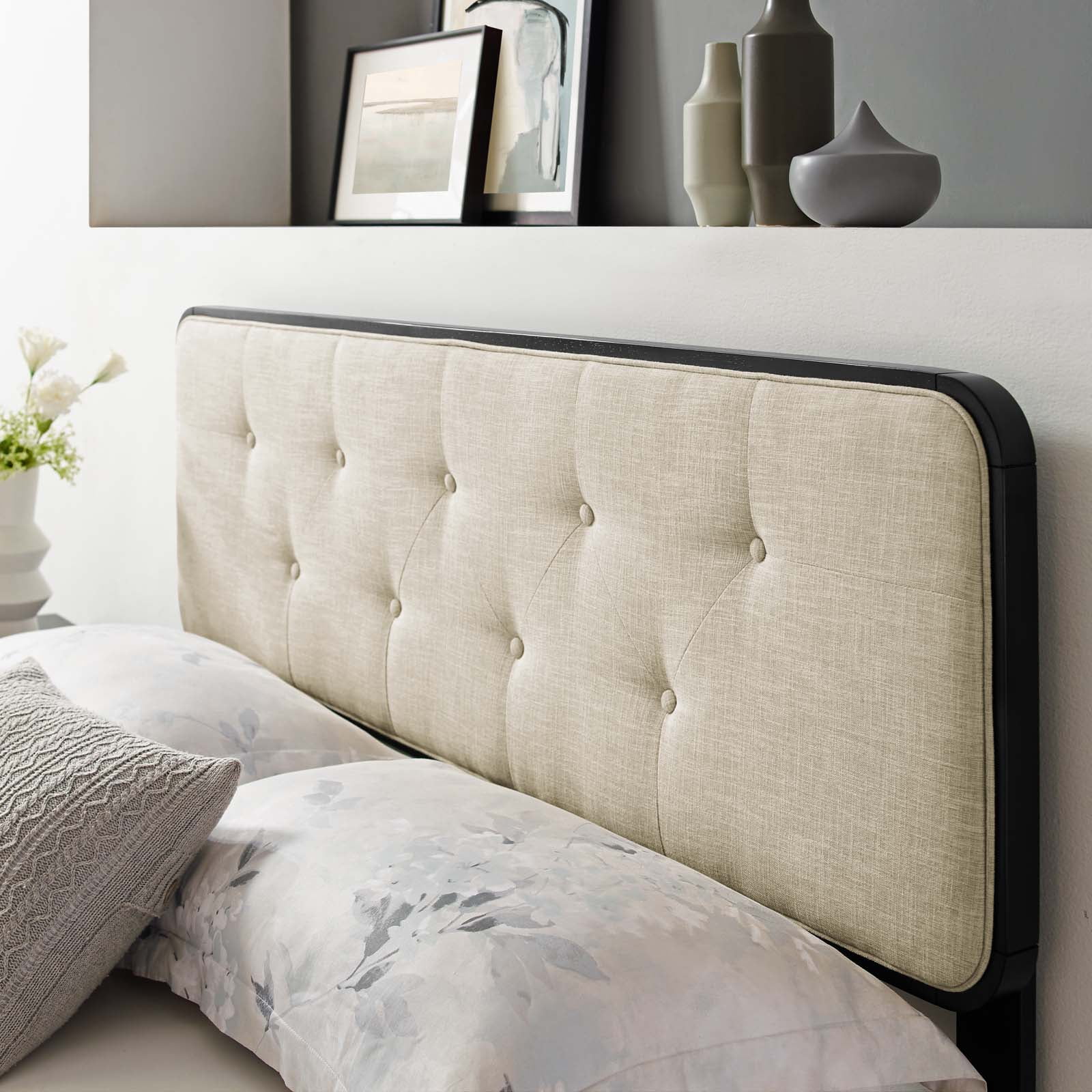 Modway Collins Tufted Twin Fabric and Wood Headboard in Black Beige