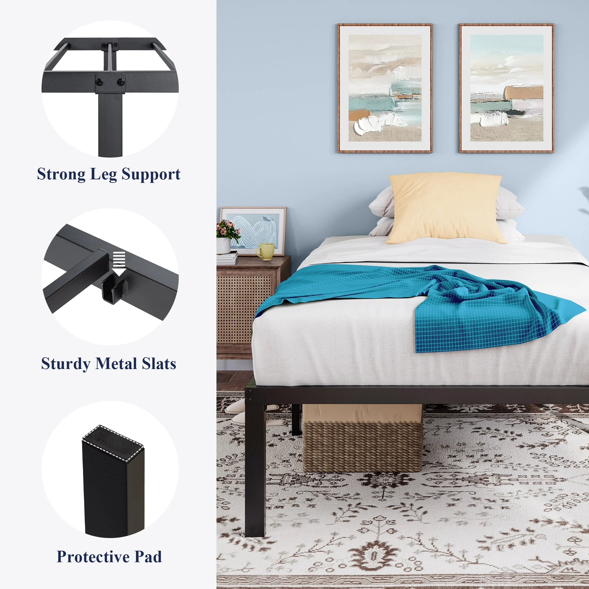 Allewie Heavy Duty Twin Size Metal Platform Bed Frame with 18.3