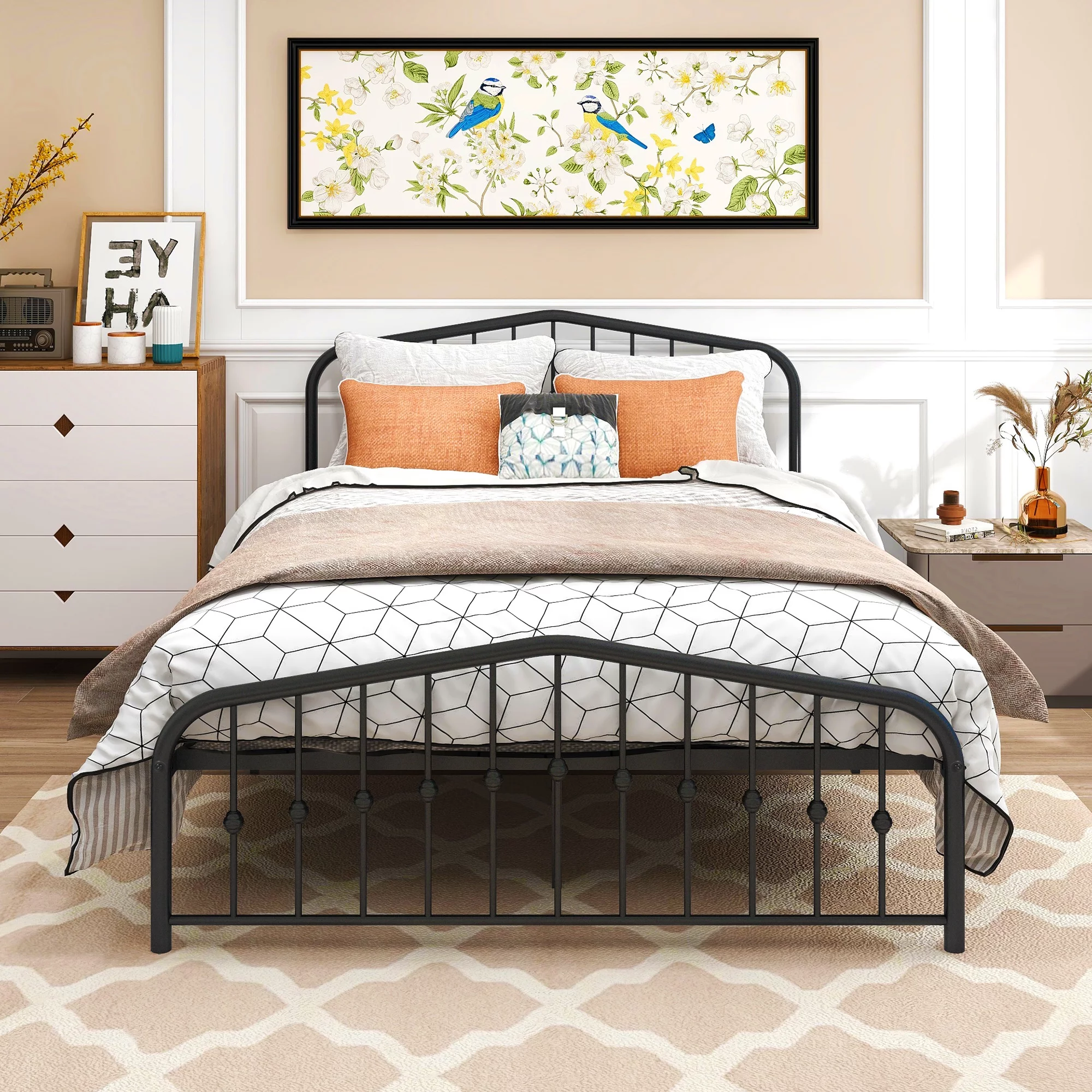 Bangmart Metal Ful Bed Frame with Headboard,Full Size Metal Platform Bed Frame Mattress Foundation For Adult Kids,78x41 in