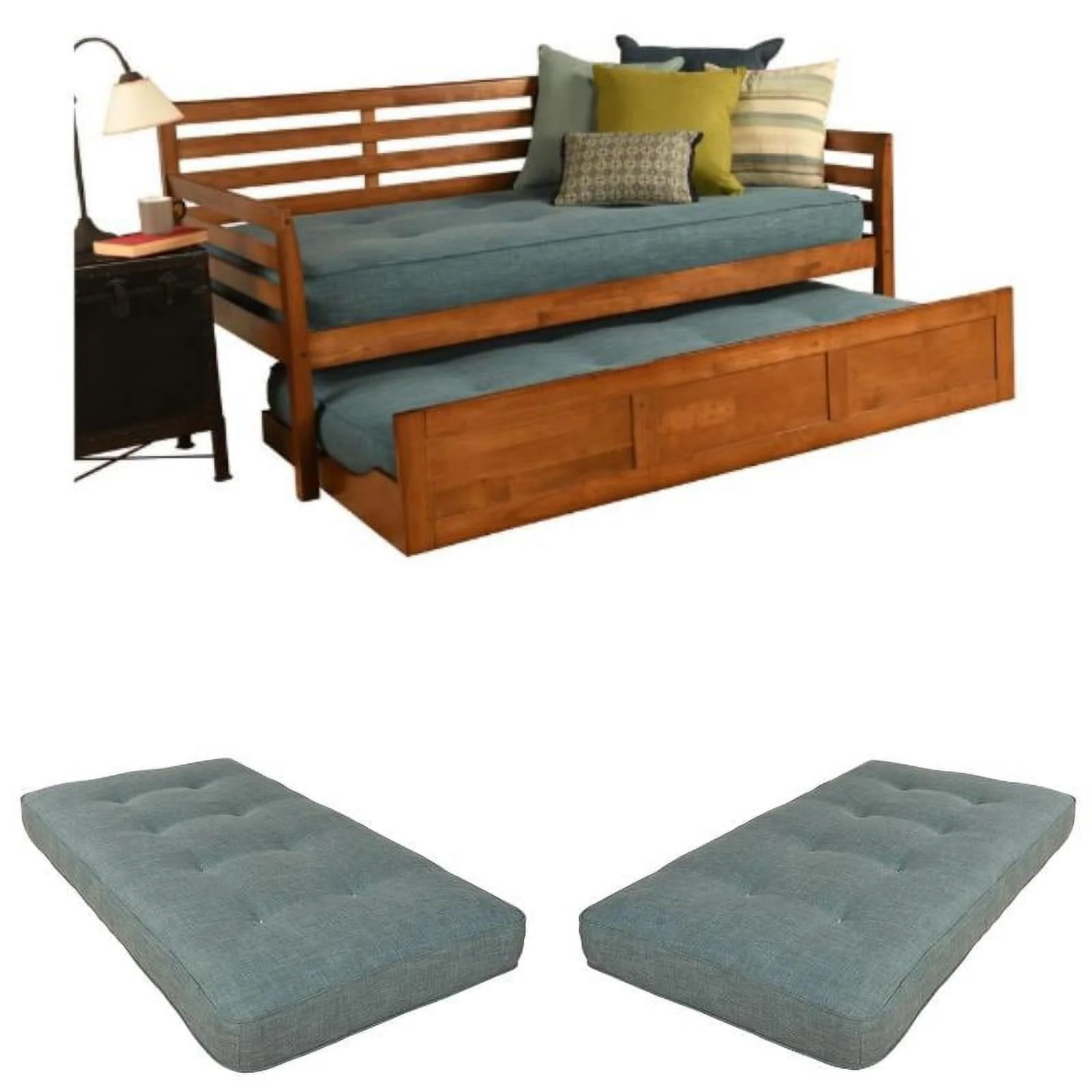 Home Square 3-Piece Set with 2 Fabric Daybed Mattresses & Daybed in Brown
