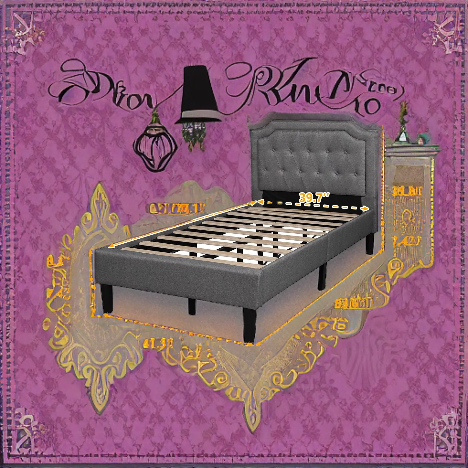 Inofia Upholstered Scalloped Linen Platform Bed, Twin Size, Gray