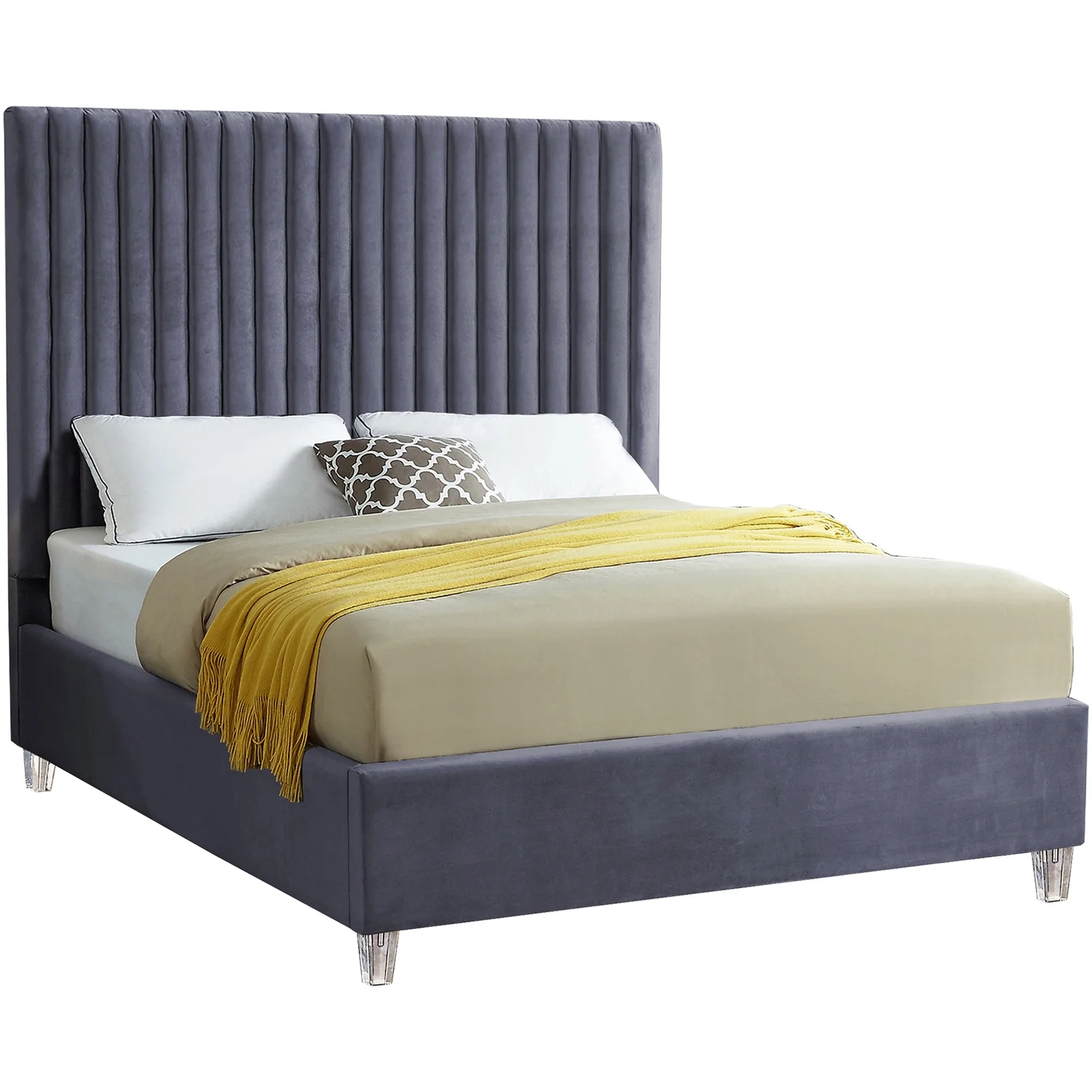 Homestock Renaissance Rhapsody Grey Velvet King Bed