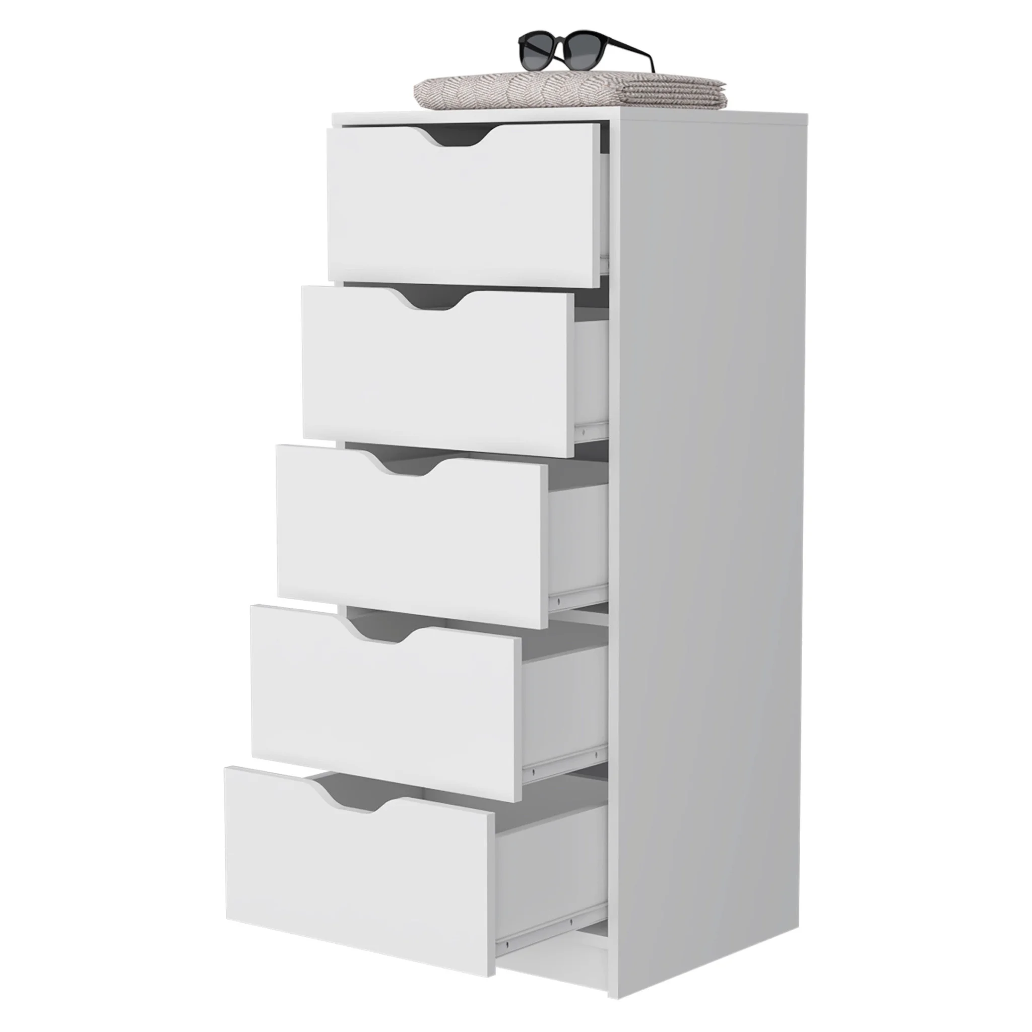 HomeRoots 518027 42.44 x 17.72 x 16.26 in. White Manufactured Wood Five Drawers Narrow Dresser