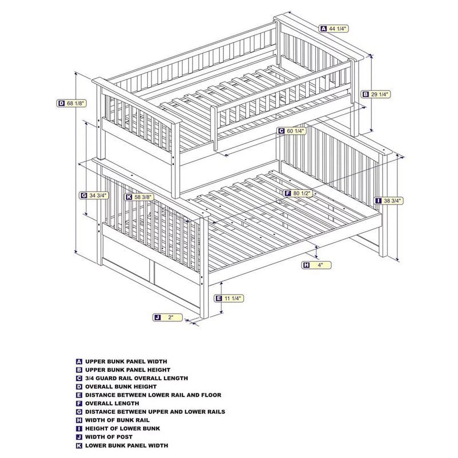Leo & Lacey Modern Wood Twin Over Full Bunk Bed with USB Charger in White